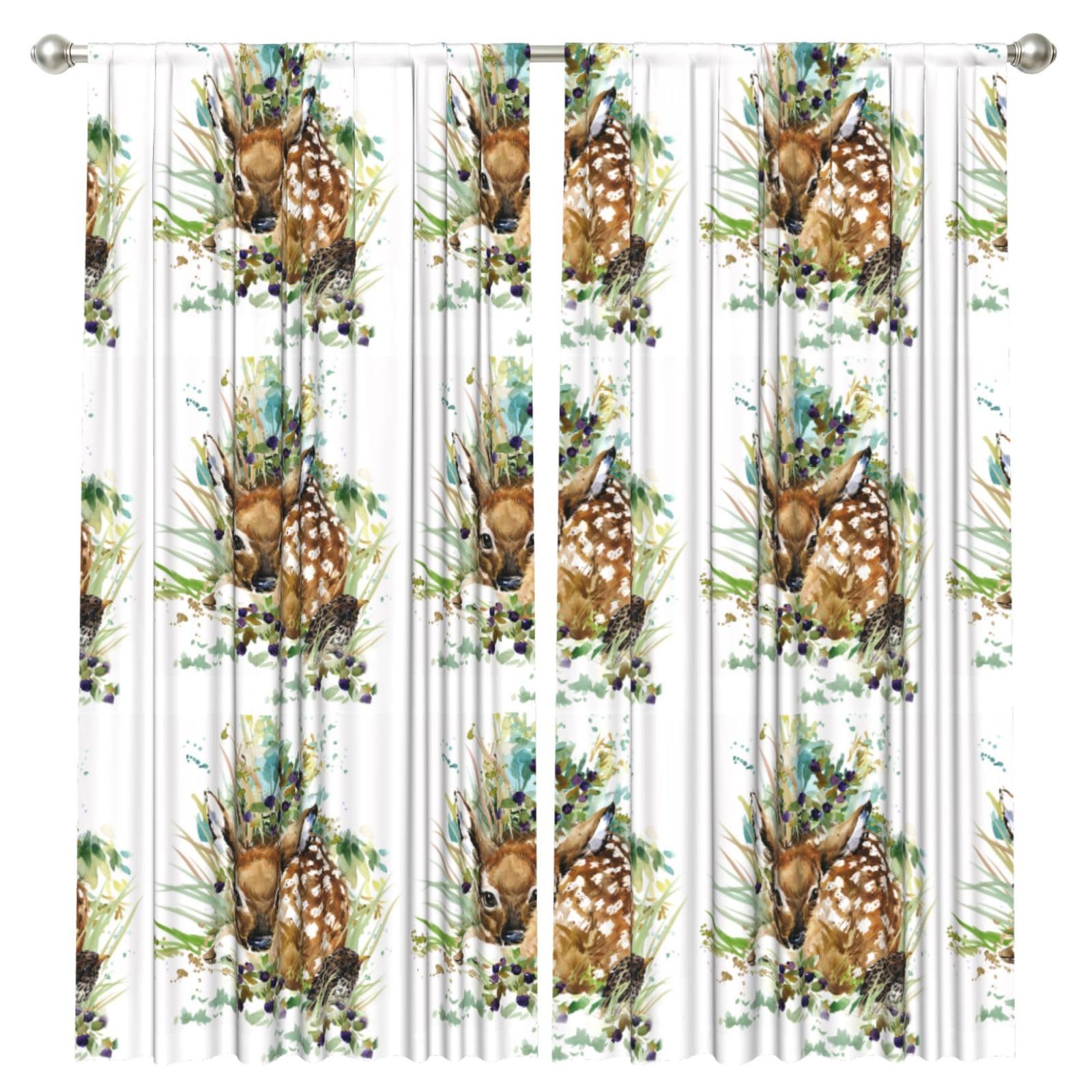 InOmak Watercolor Wildlife Deer, 2 Panels Window Curtains 52 x 84 Inch Blackout Curtains for Living Room Bedroom