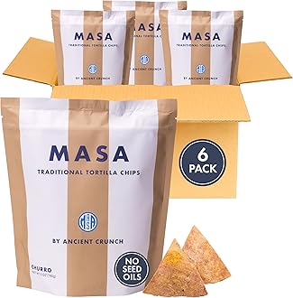 MASA Tortilla Chips - Churro Chips - No Seed Oil Snacks - Corn TortillaChips - Made with Grass Fed Beef Tallow, Powdered Sugar, Royal Cinnamon,Sea Salt - Sweet and Salty Snacks - 6 Pack - 5 oz/Pack