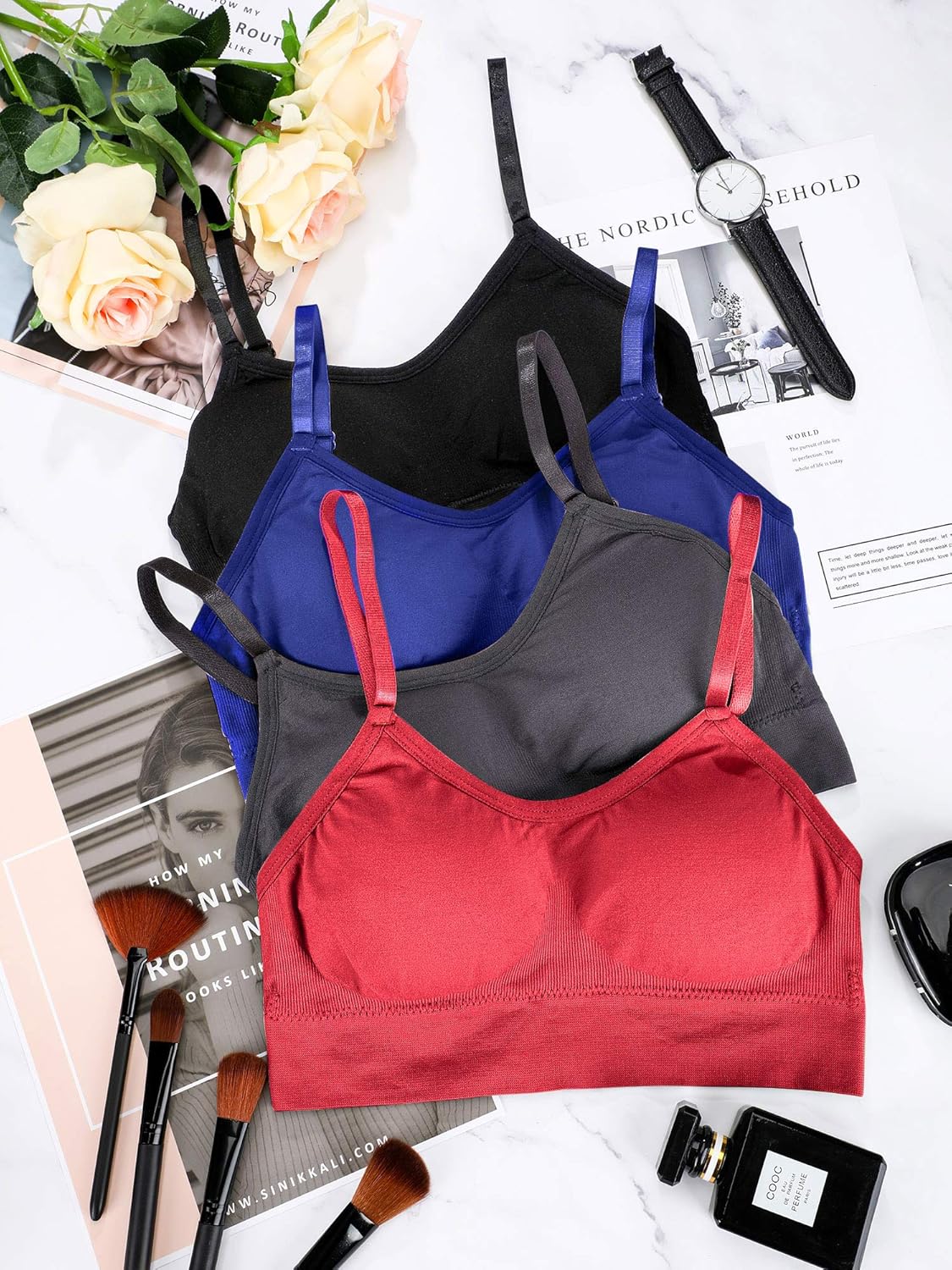 Geyoga 4 Pieces Neck Bralettes Wireless Cami Bra Tank Top Sports Bra for Women Girls - Image 7
