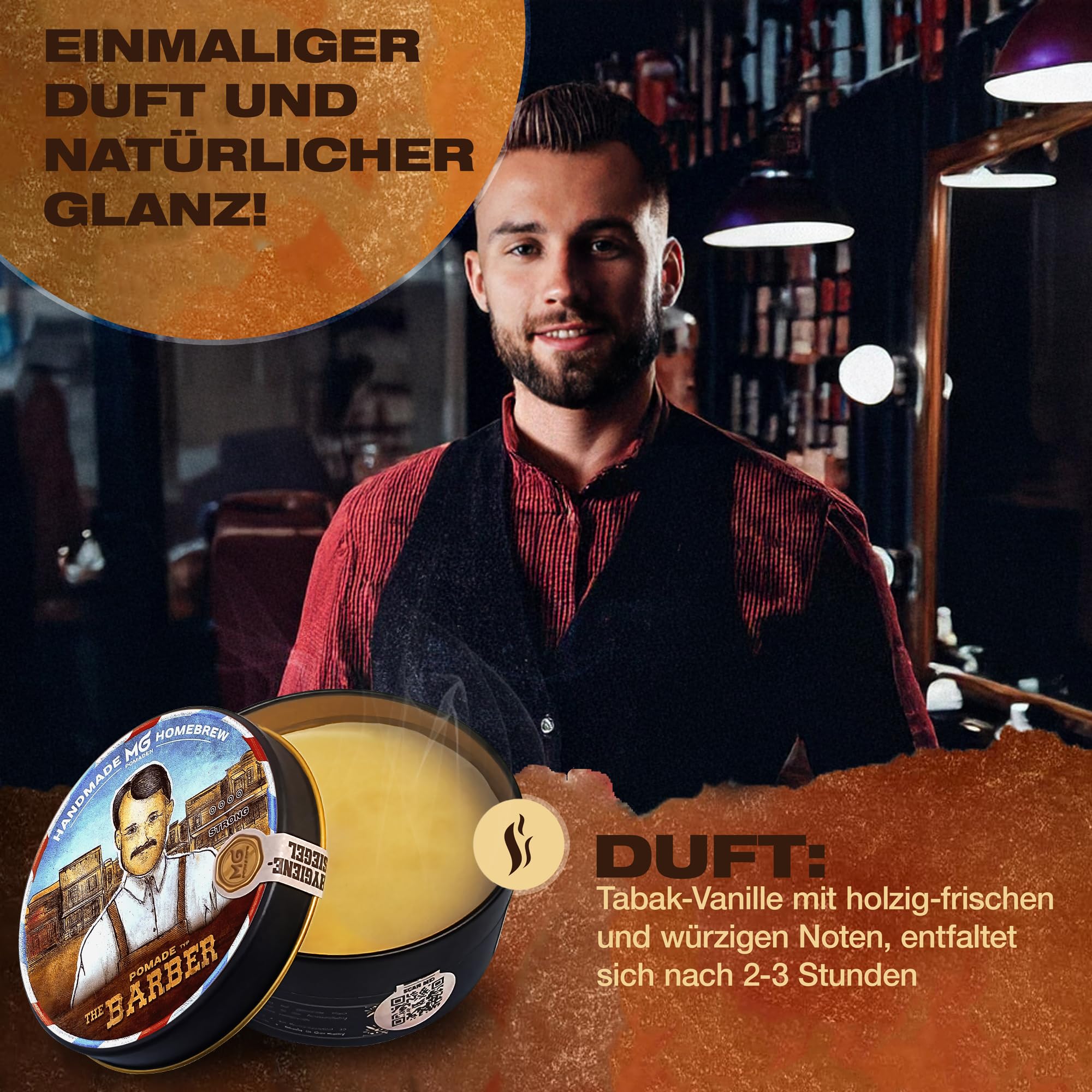 MG Pomade THE BARBER, Herren, wasserfest und pflegend, ölbasierte Haarpomade, Natürliche Wachs-Formulierung für starken Halt, Haar Wax, Haarwachs Männer, Haar- Bart Styling, Hair Clay