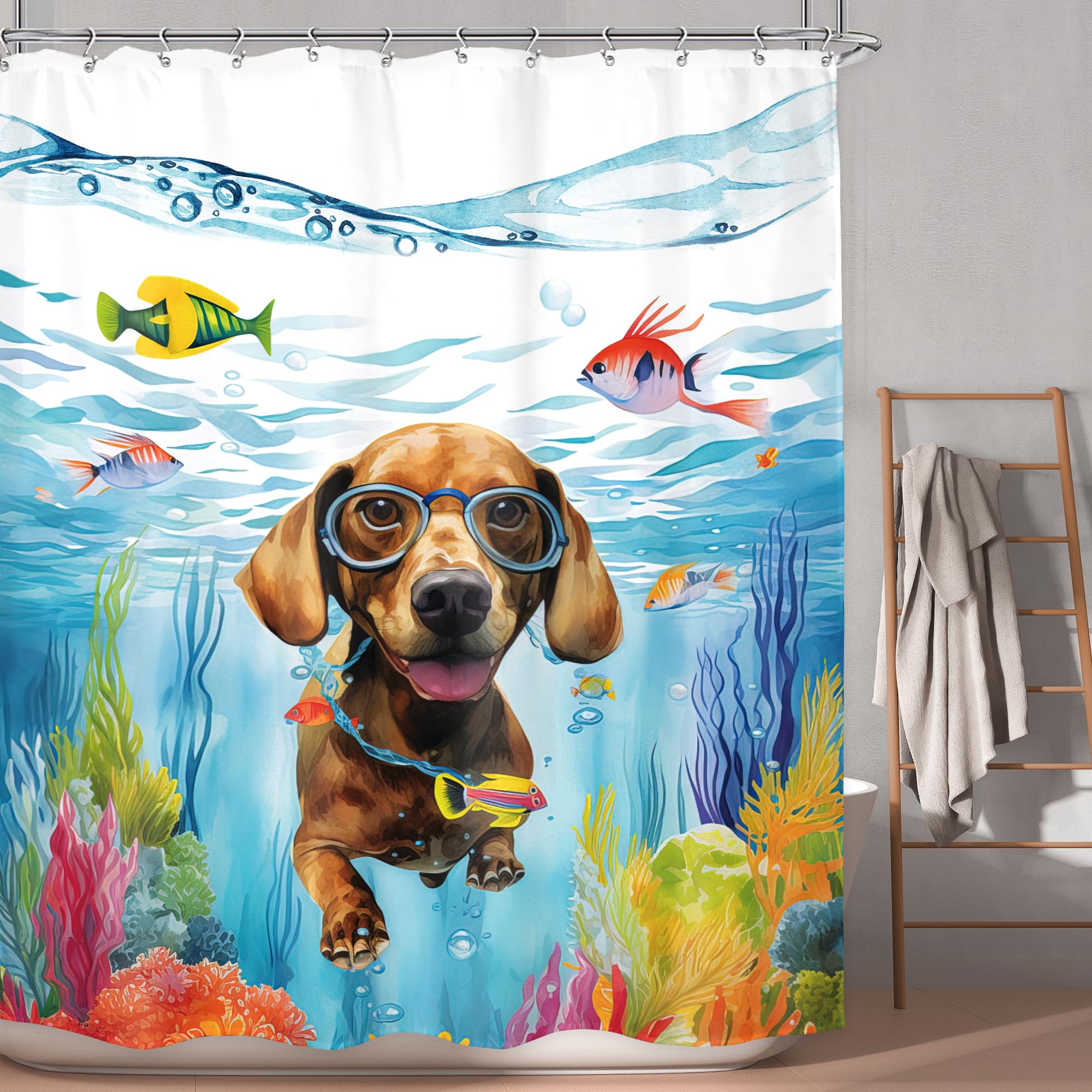 LGhtyro Duschvorhang Mit Hunde- & Katzen-Motiv – 152x180 Cm, Wasserdicht, Witziges Design Für Kinder-Bad & Bauernhaus-Stil