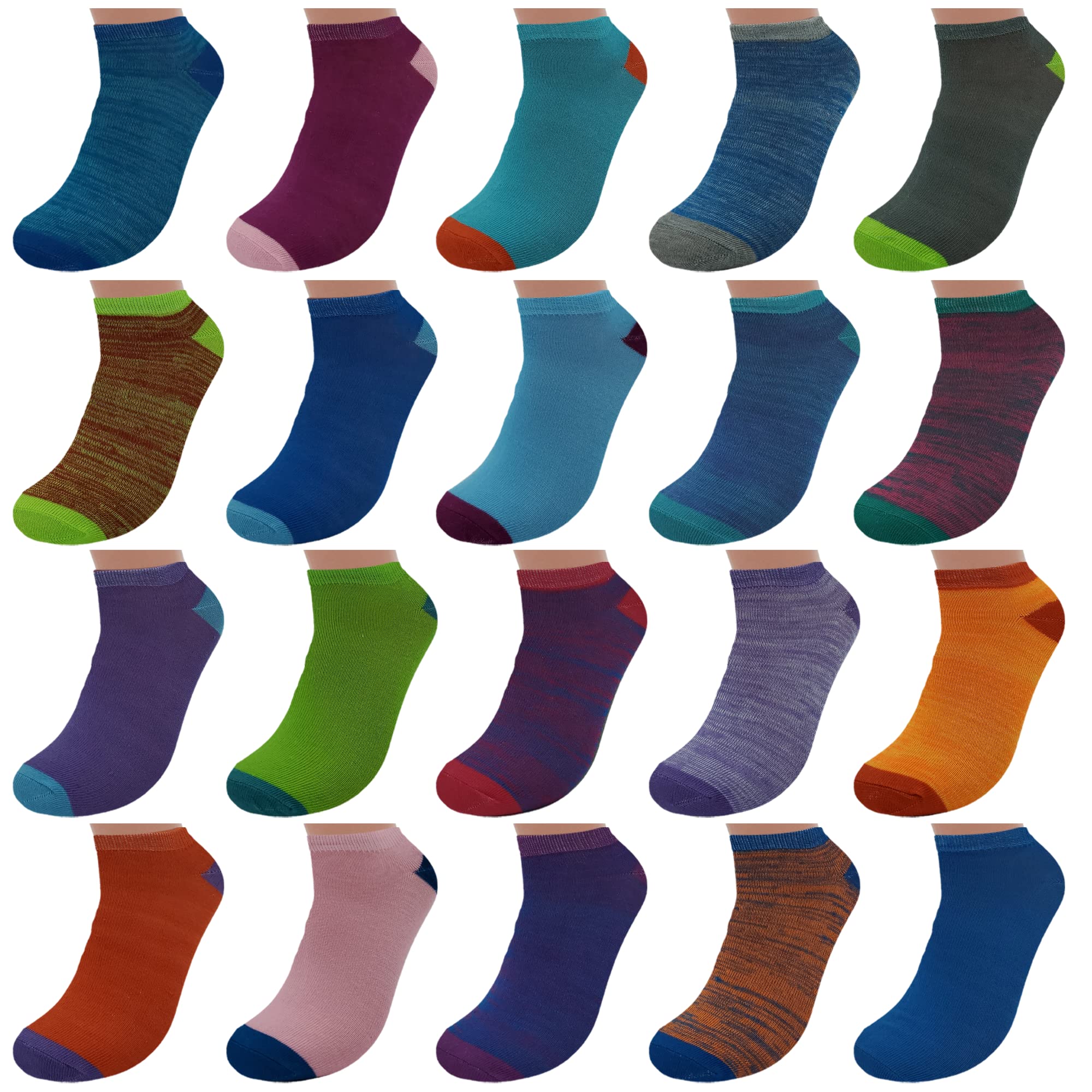 BRIGHT STAR Women Low Cut Ankle Socks (20-Pair) Athletic, Sports, Workout, Running, Assortment #4, Medium