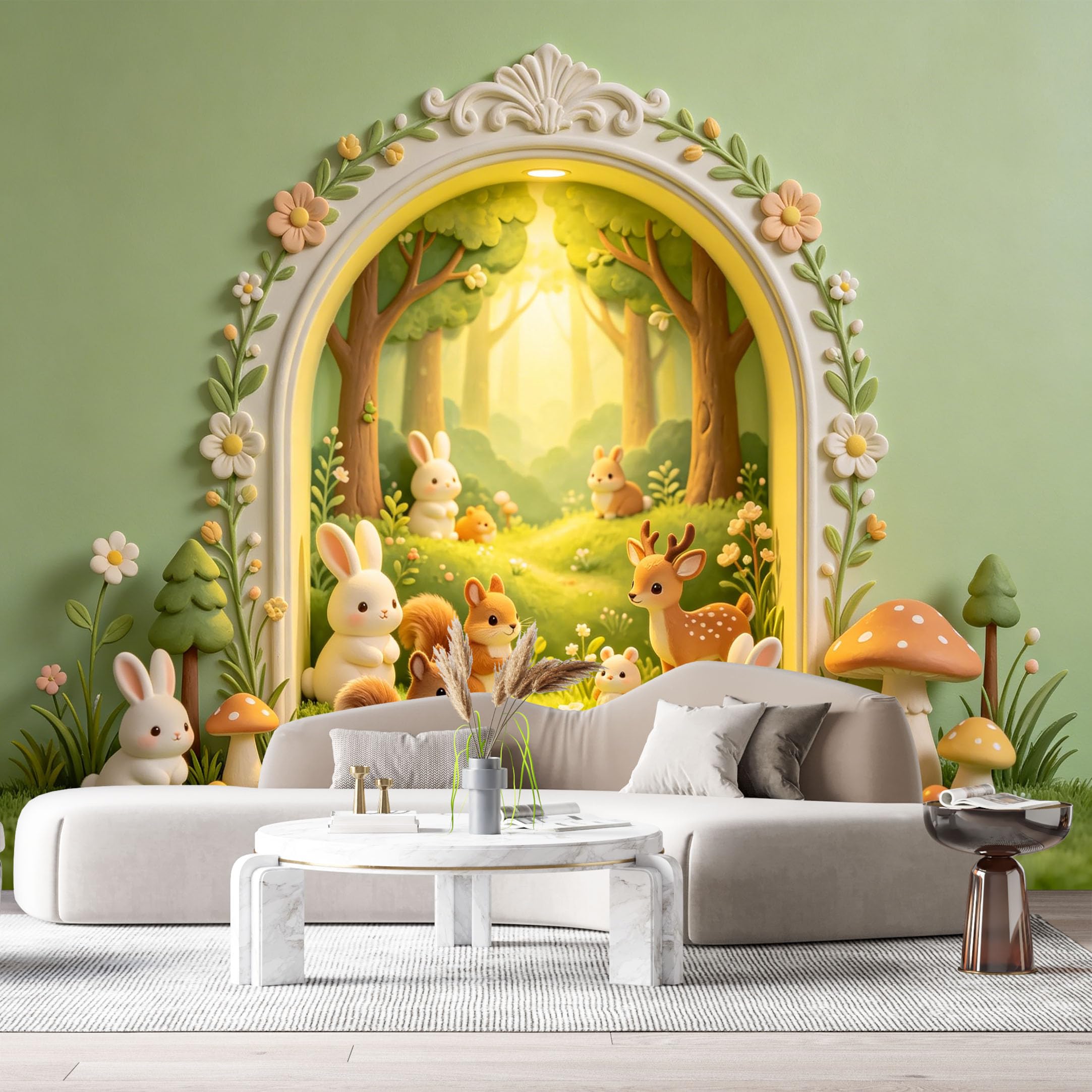 Custom Size Wall Murals Forest Floral Arch 3D Trompe L'Oeil SelfAdhesiveWall Fabric Removable Wallpaper Wall Decor for Living Room Bedroom Bathroom