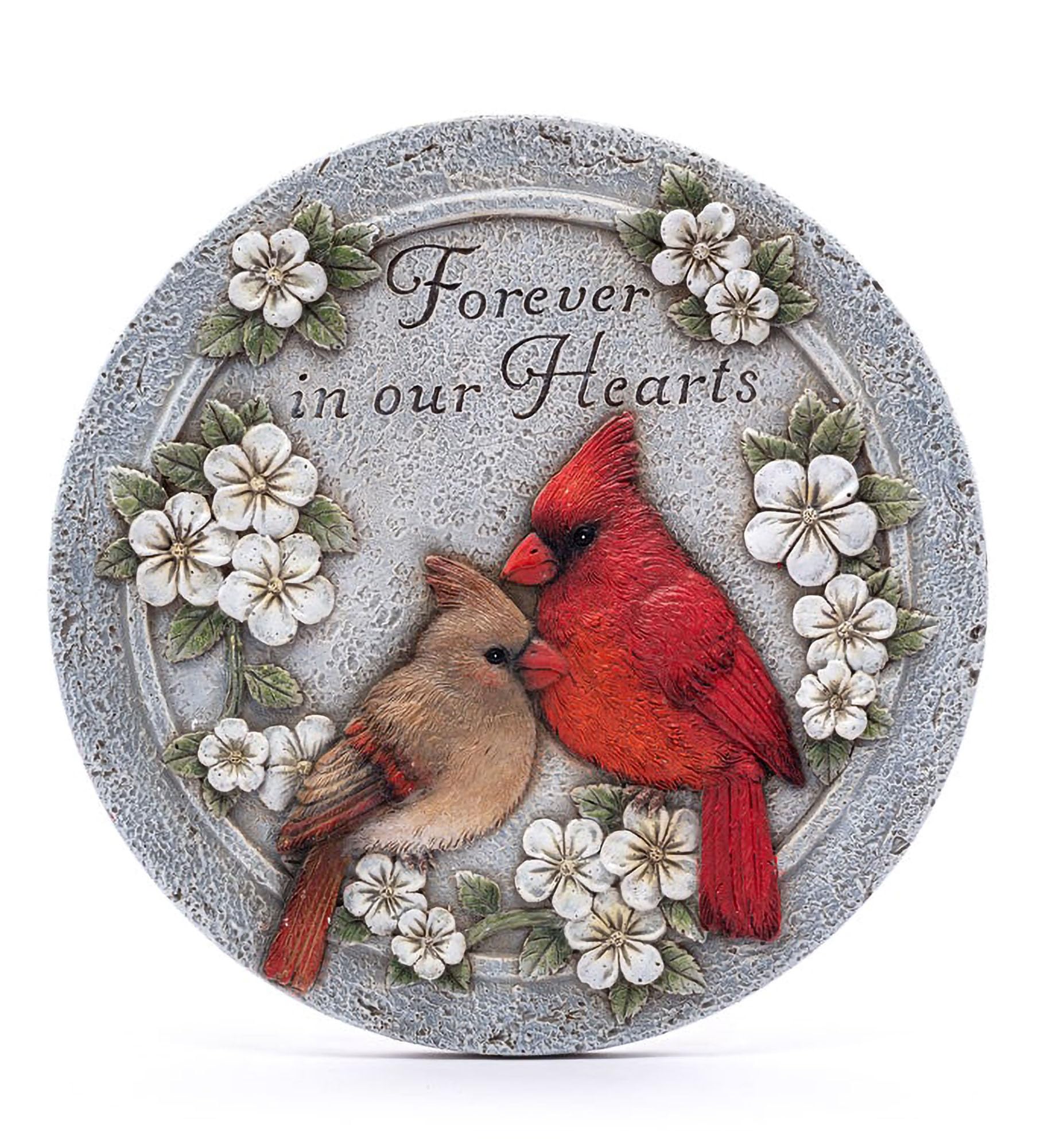 Napco Imports Cardinal Bird Couple Forever in Our Hearts 10 Inch Red and Grey Resin Stone Sympathy Garden Stepping Stone