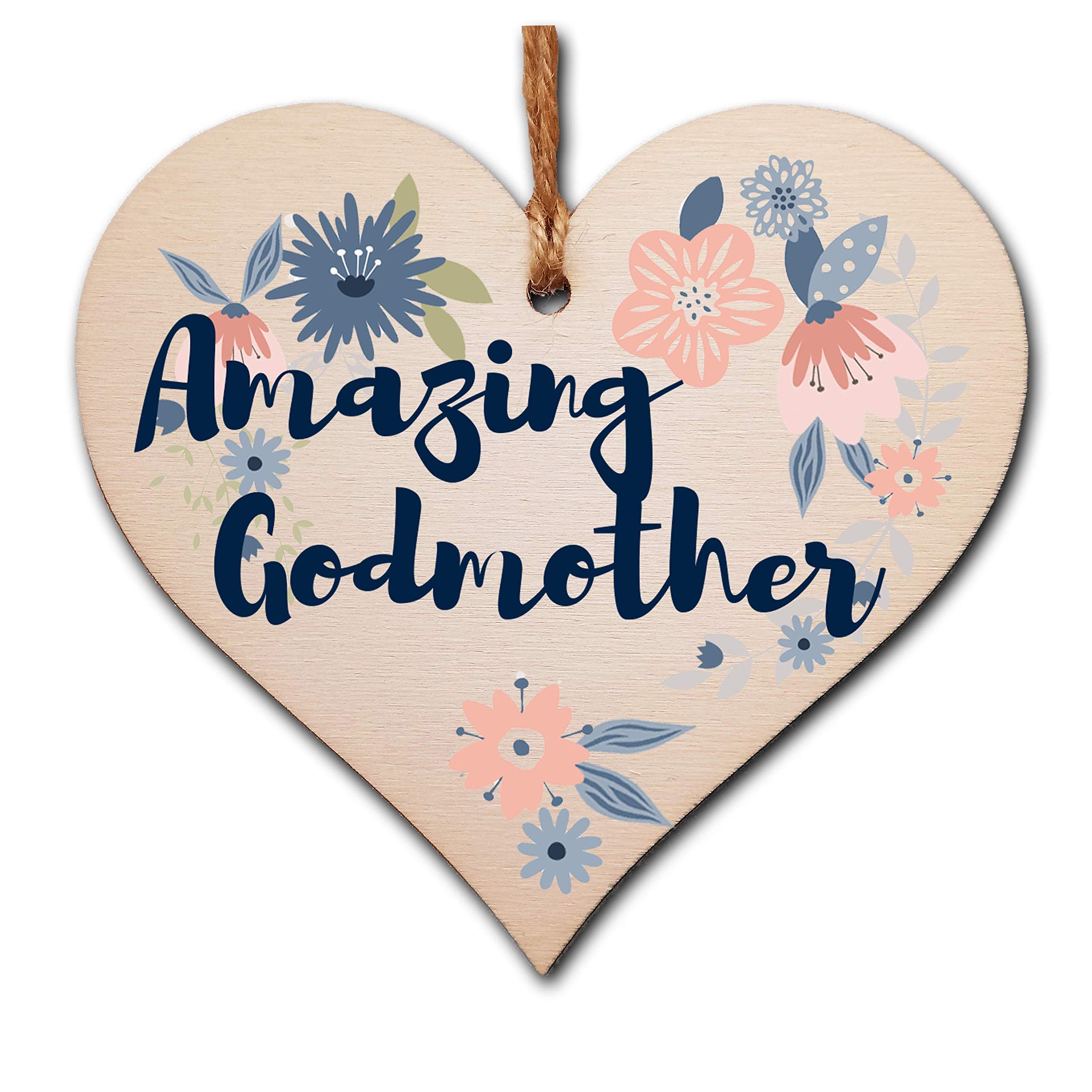 The Plum Penguin Handmade Wooden Hanging Heart Plaque Gift Amazing Godmother Thank You Special Someone Present Floral Style From New Mum Parents