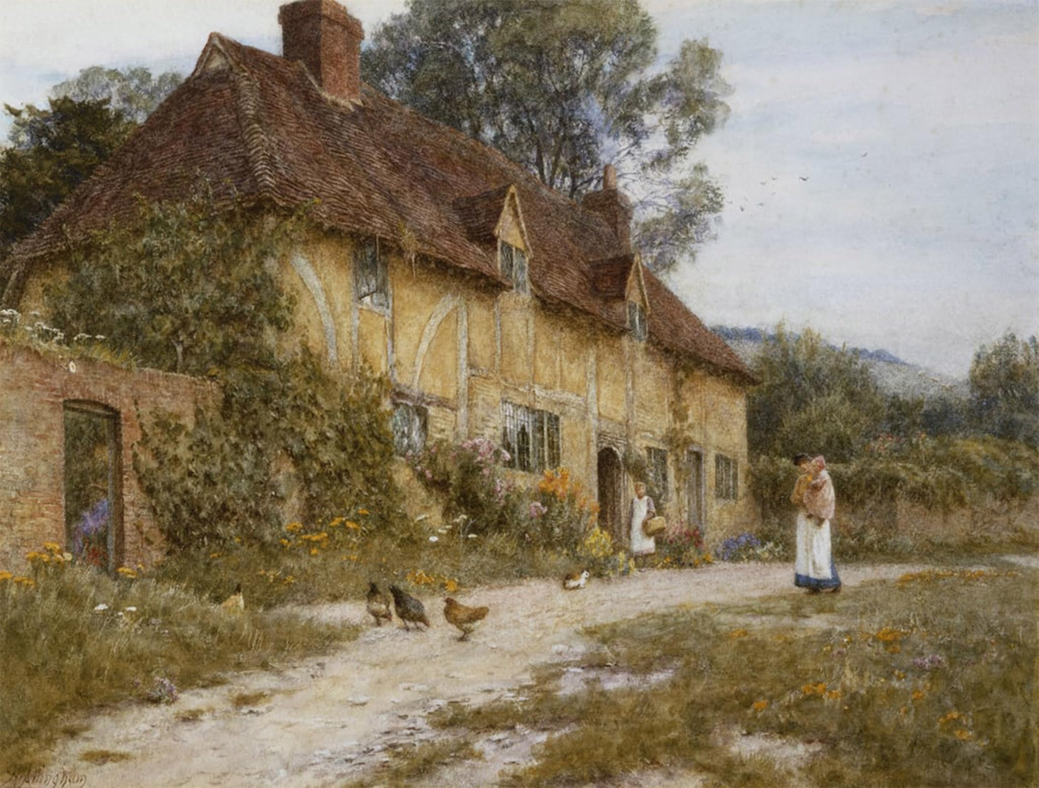 ARTXLXXBN Famous Prints Artwork Pictures Poster Painting Art Old Keentish Cottage by Helen Allingham Artwork Landscape Pictures for Home Decor 60x90cm