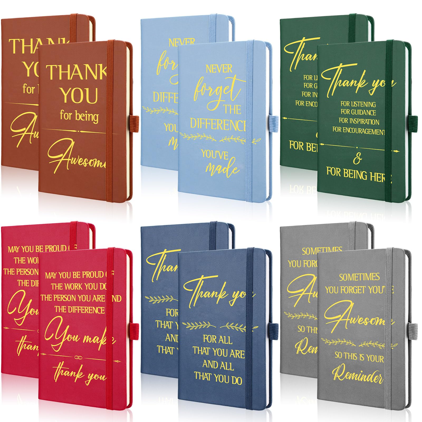 Sinmoe 12 Pcs A6 Inspirational Notebooks Motivational Lined Small Notebooks Pocket Journal Notepads 160 Pages/80 Sheets Notebooks with Pen Loop for Diary School Travel (6 Colors, Thankful)