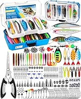PLUSINNO 373PCS Fishing Tackle Box with Lures Kit, Removable Tray, Pliers, Hooks & 16 Rigs - Bass Trout Freshwater Gear for Men
