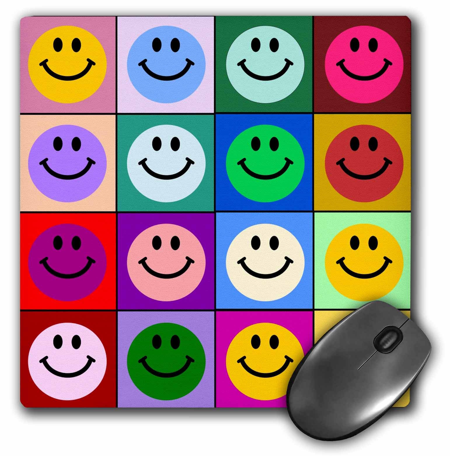 3dRosemp_113153_1 8 x 8-Inch Colorful Smiley Face Squares Warhol Style - Happy Rainbow Smilies - Bright Multicolored Multicolor Mouse Pad