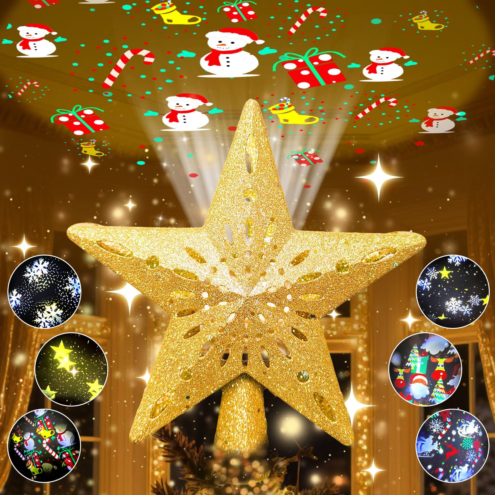 Estrella de Navidad dorada ideal para regalo de Año Nuevo con proyección mágica