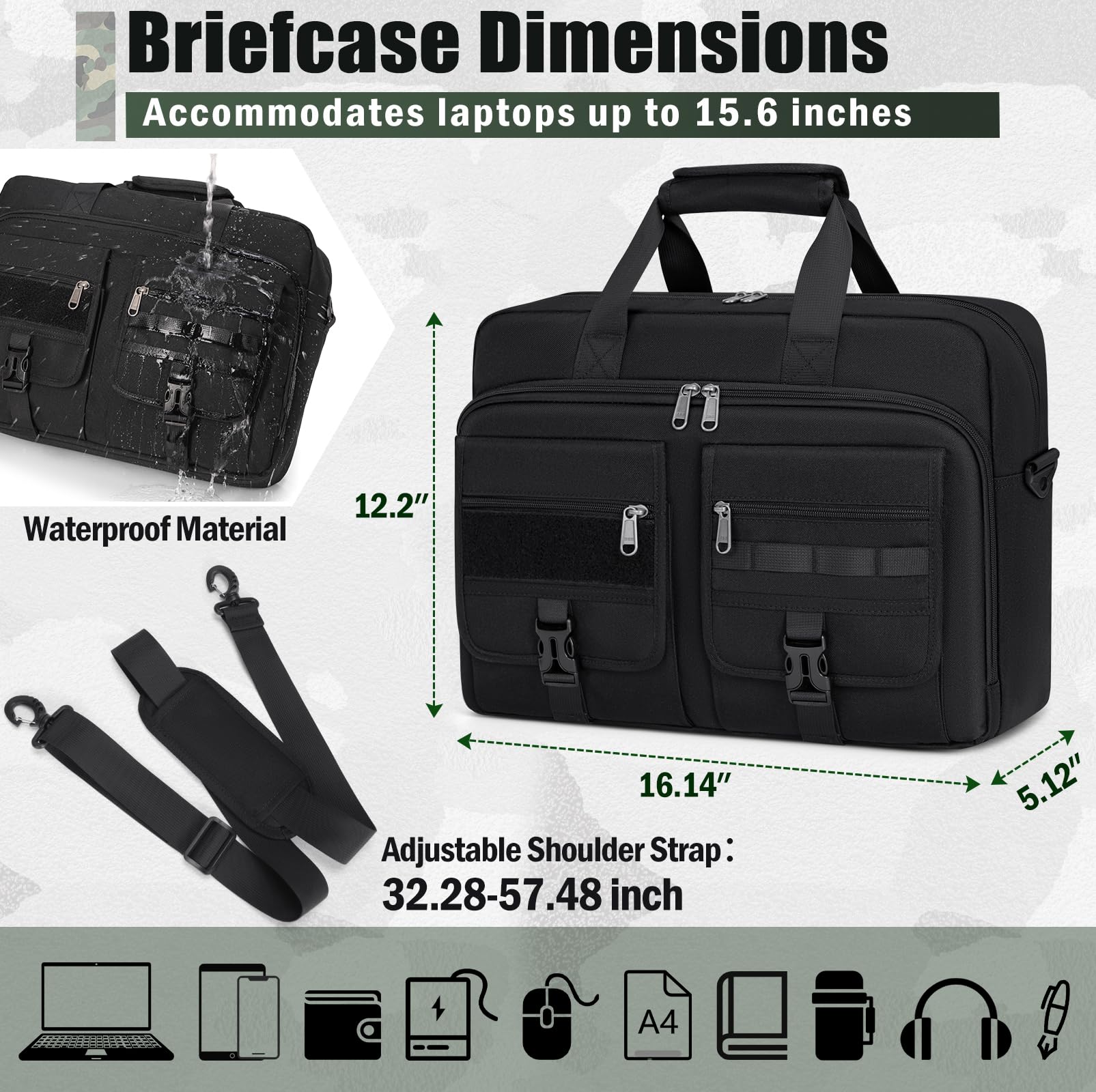 RAINSMORE Borsa tattica del computer portatile 15.6/17.3 Pollice Cartella Del Computer Degli Uomini di Affari Del Computer Borsa Militare Messenger Bag Lavoro