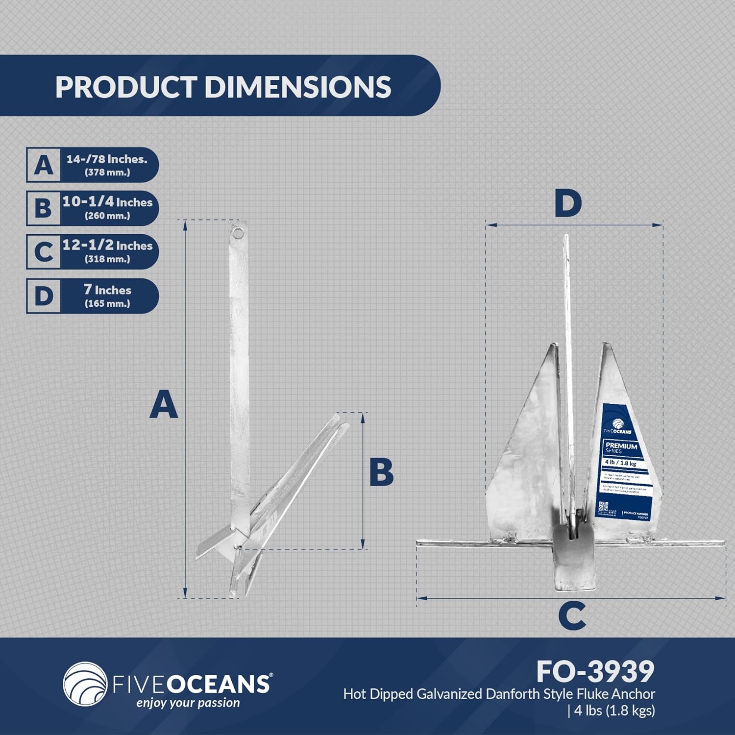 Five Oceans FO3939 Danforth Style Fluke Anchor, 4 Lb Hot Dipped Galvanized Steel Boat Anchor, for Kayak, Dinghies, Personal Watercraft, Paddleboards, Canoes, Inflatables, Small Boats : Sports & Outdoors
