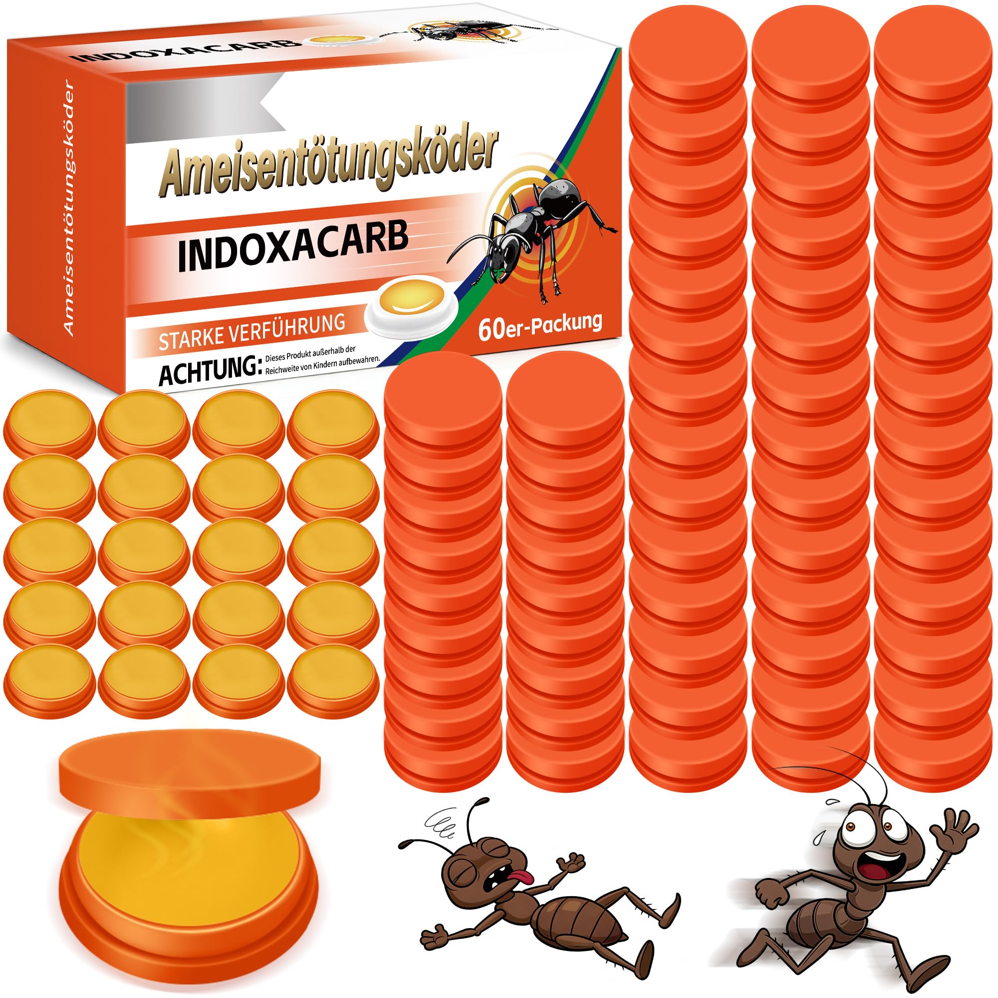 Tiezeeu Neues Upgrade 60 PCS Ameisen-Gel für den Innen und Außenbereich, Langanhaltend und Effektiv(Orange)