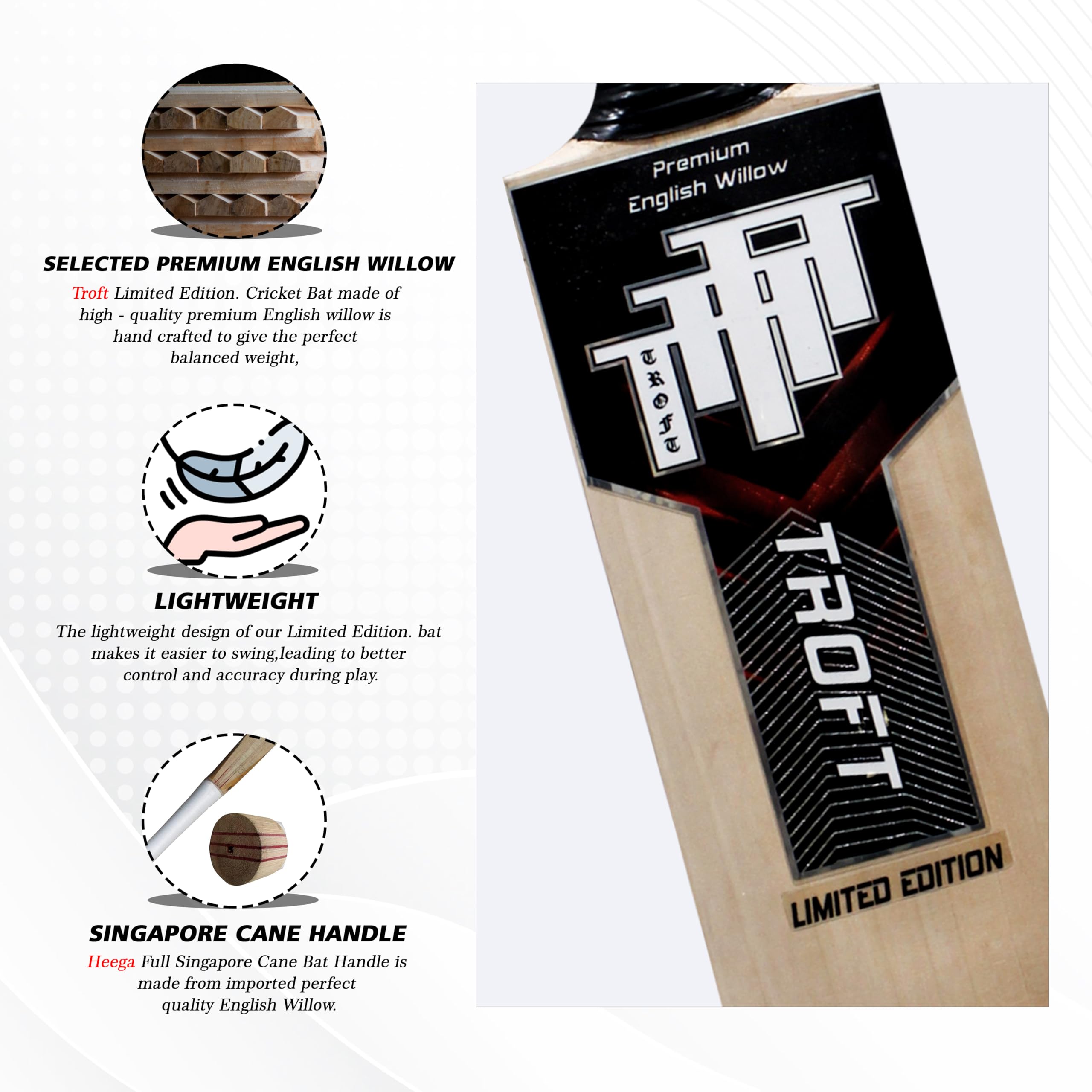 Troft Limited Edition Grade 2 English Willow Cricket Bat (Size 5) 1