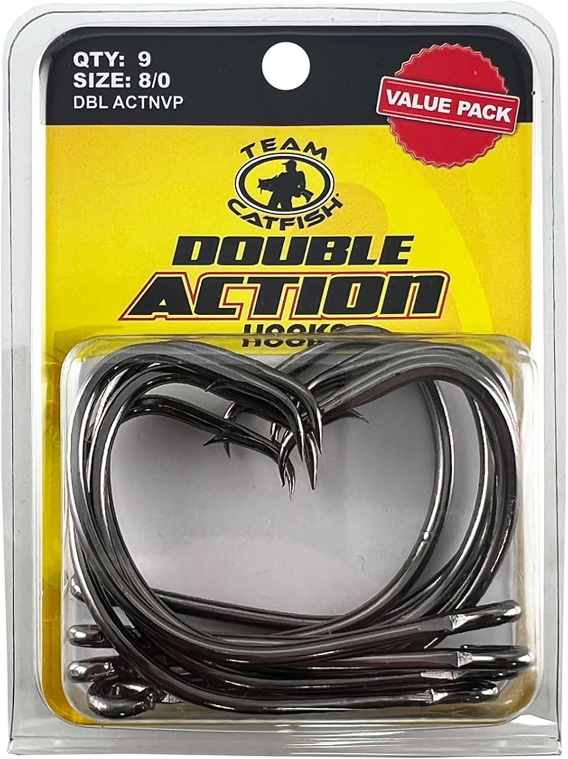 Team Catfish Double Action Circle Hook, 8/0, Black, 9-Pack
