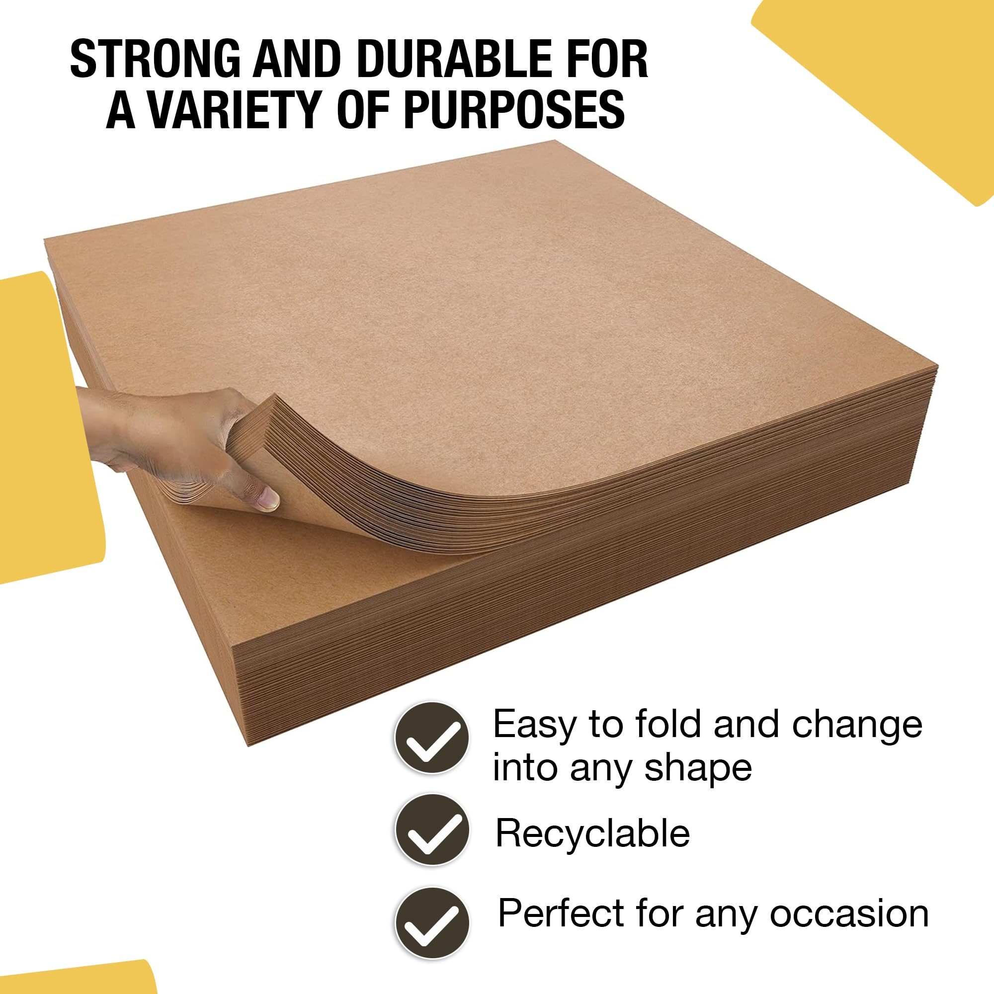 Kraft Paper Sheets - 15 x 15 in. - 240 Sheets of Brown Wrapping Paper – Heavy Duty Craft Paper for Shipping - Light Brown Construction Paper - 80 GSM - 375 Square feet