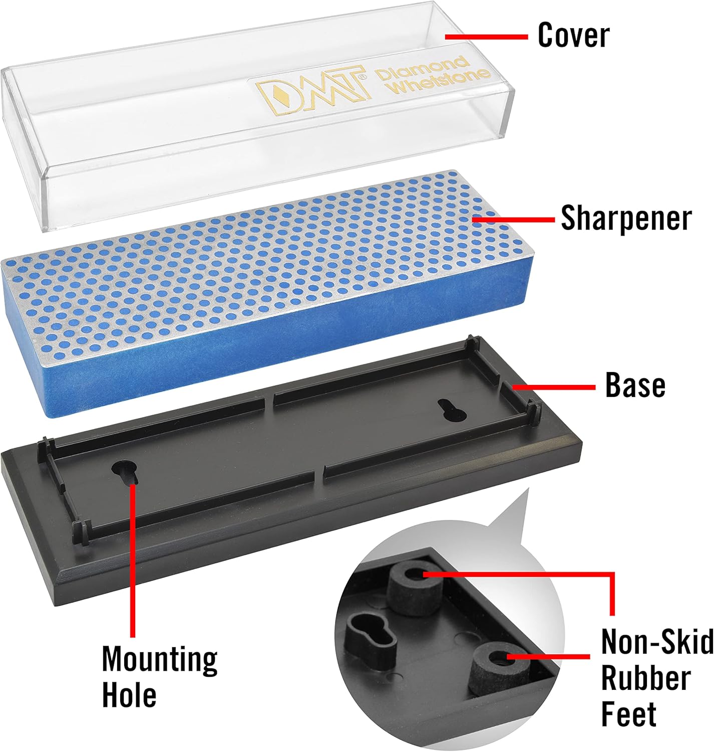 DMT (Diamond Machining Technology) 6-inch Diamond Whetstone Sharpening Stone with Plastic Case - Coarse, W6CP