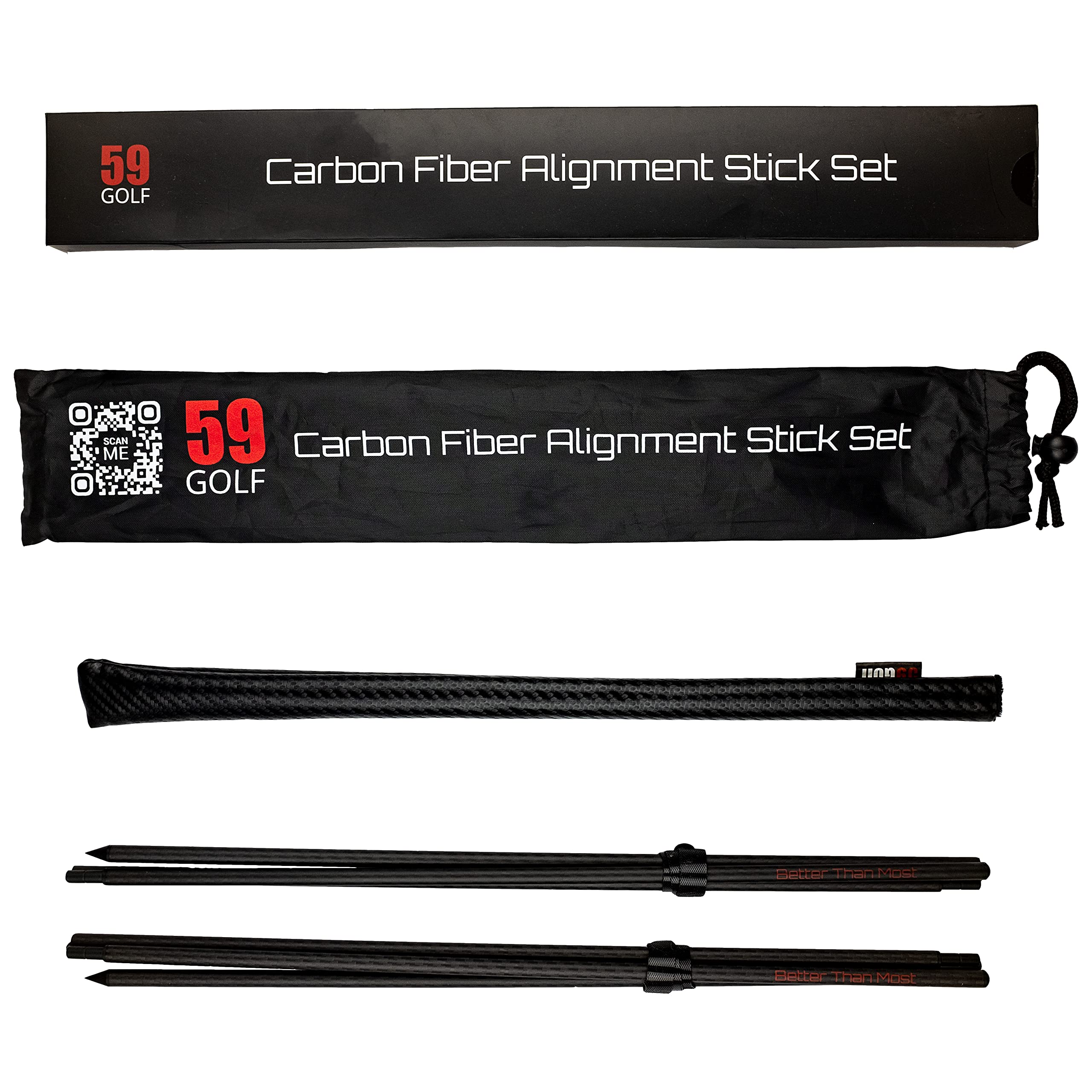 Kohlefaser-Ausrichtungs-Set für Golfschläger: 2 x Tour Pro Carbon Sticks + 1 x PU-Leder-Ausrichtungsstab-Abdeckung