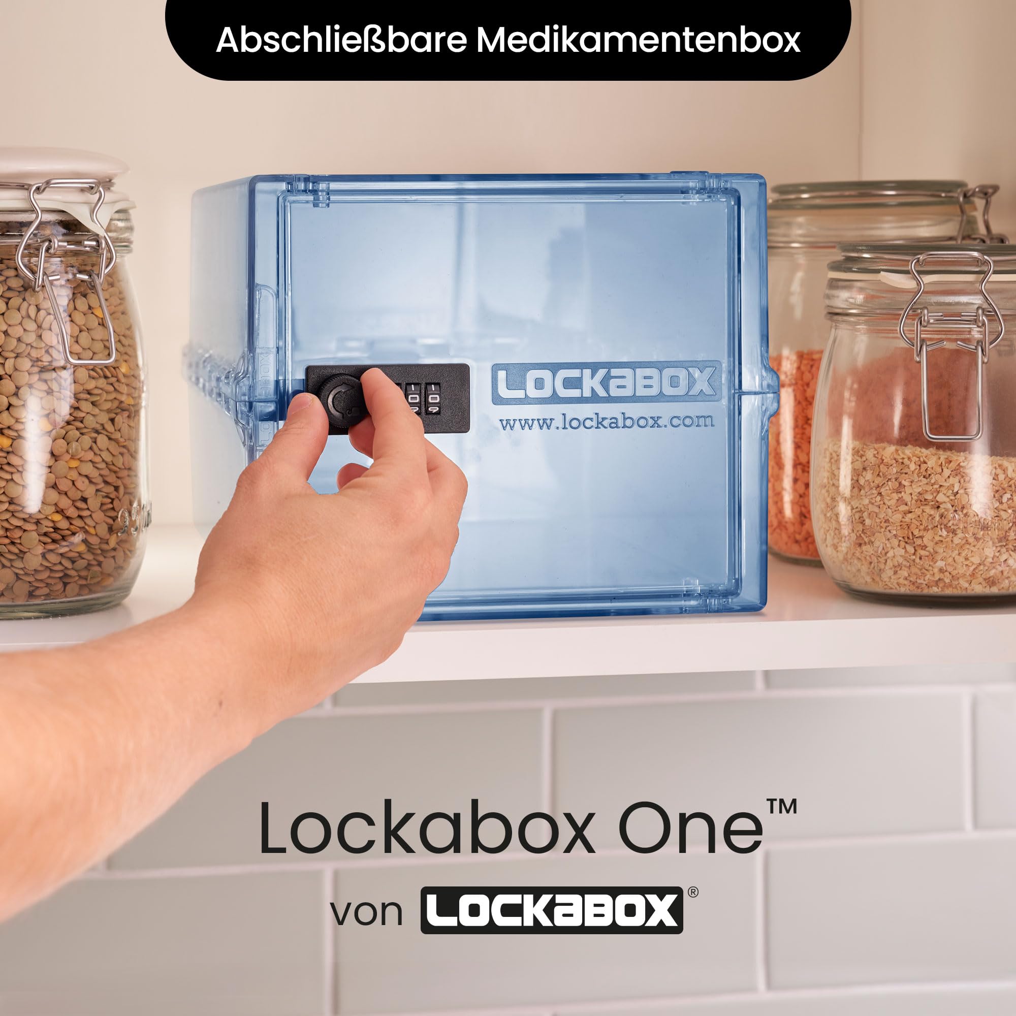 Lockabox One™ | Hochwertige Medikamentenbox mit Schloss für Arzneimittel, Vitamine und Nahrungsergänzungsmittel | Medizinischer Standard und BPA-sicher (Helles Mediblau), Einheitsgröße