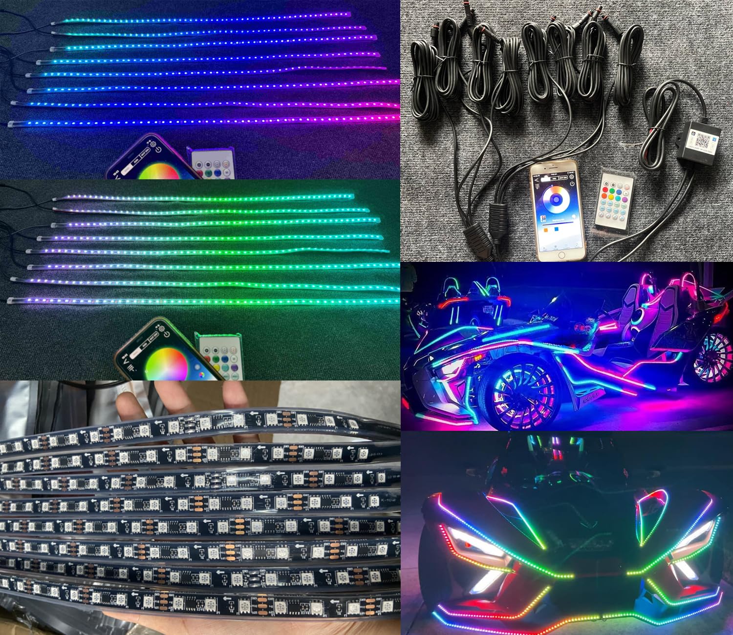 Ydzwavui Slingshot LED Light Kit - 8PCS 5FT (1.4M) Single Row RGB Dream Color Chasing LED Strips, Bluetooth + Remote Control | for Polaris Slingshot (