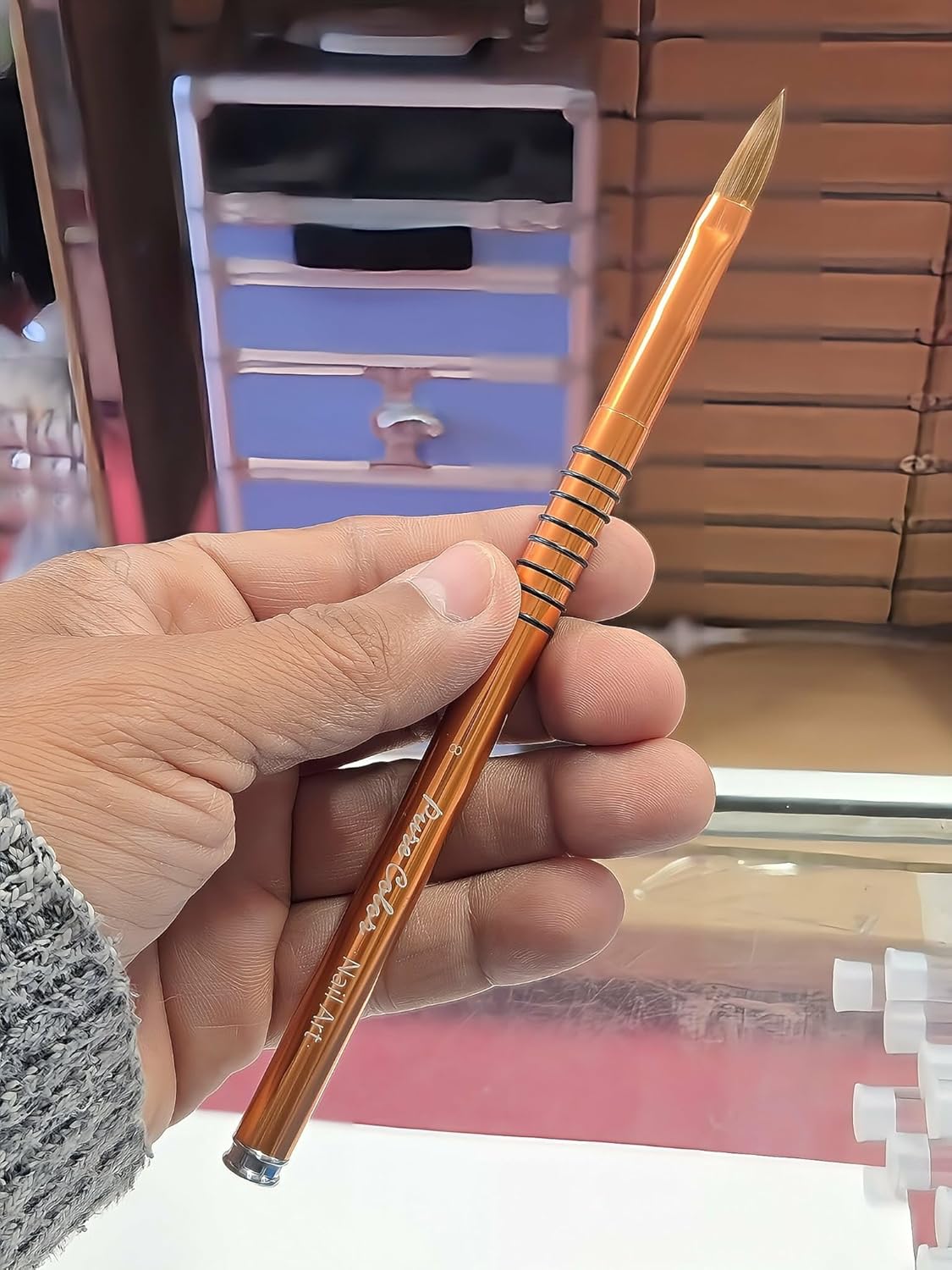 Fantasy Nails Pure Color #8 Kolinsky Nail Brush (Copper Handle)