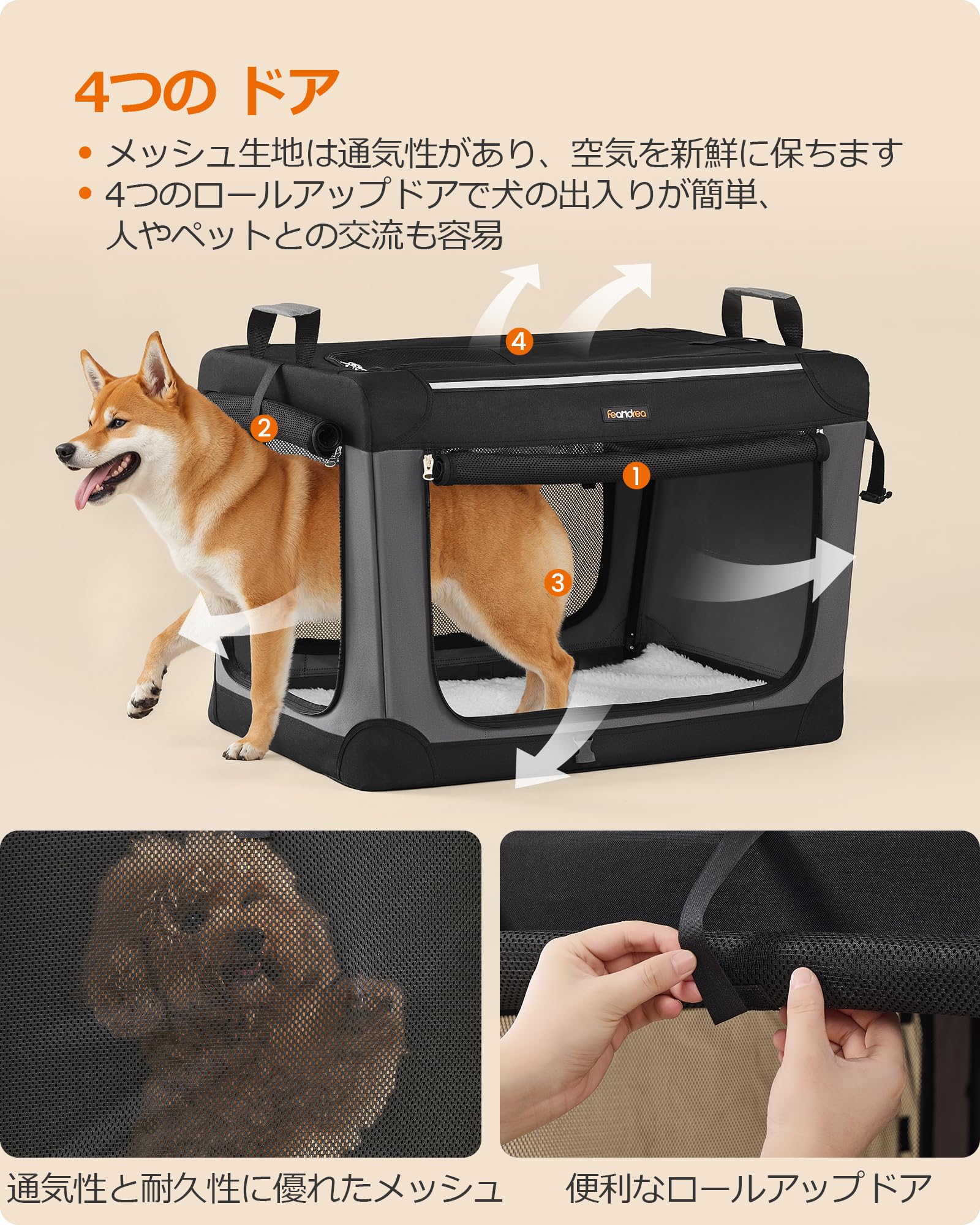 Amazon.co.jp: FEANDREA ペットキャリー バッグ 折りたたみ 通気性