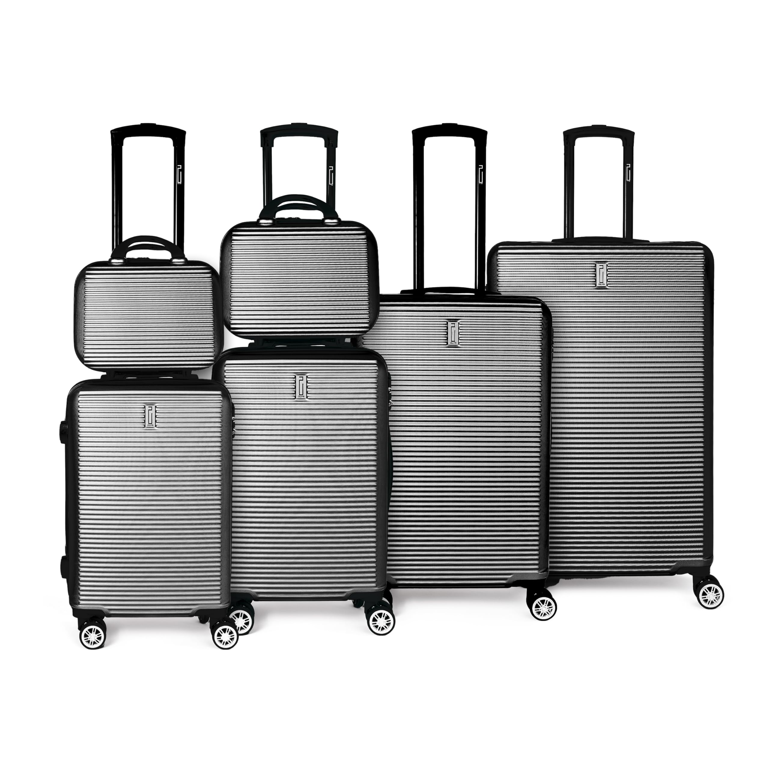 CELIMS - 6-teiliges Reisekofferset | Handgepäck + Handgepäck + Mittlerer + Großer + 2 Kosmetiktaschen für Reisen | Schwarz