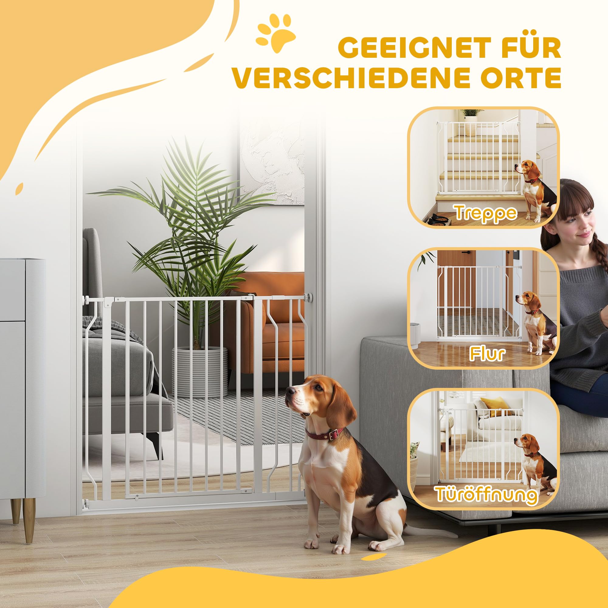 PawHut Türschutzgitter mit 10 cm Verlängerung für 75-95 cm Weiß