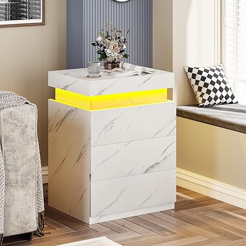 Miniatura 6 de ADORNEVE Mesita de noche con estación de carga y luces LED,Mesita de noche con tapa deslizante para dormitorio, mesita de noche con cajones, mesa