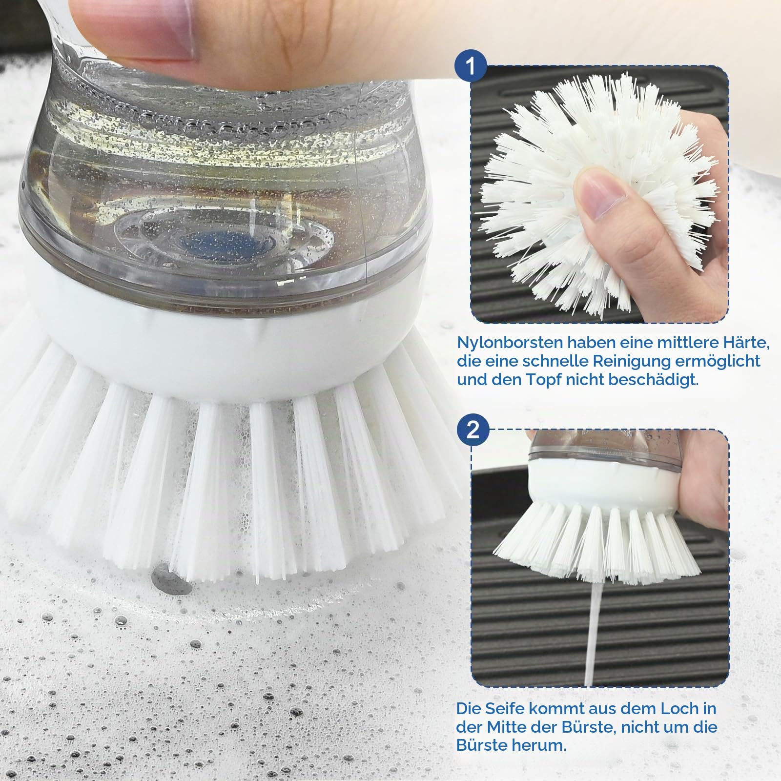 Palm Brush Nachfüllpackungen für OXO Good Grips Seifenspender, Spülbürste – 4 Stück Reinigungs-Ersatzbürstenkopf für OXO Palm Brush (weiß)