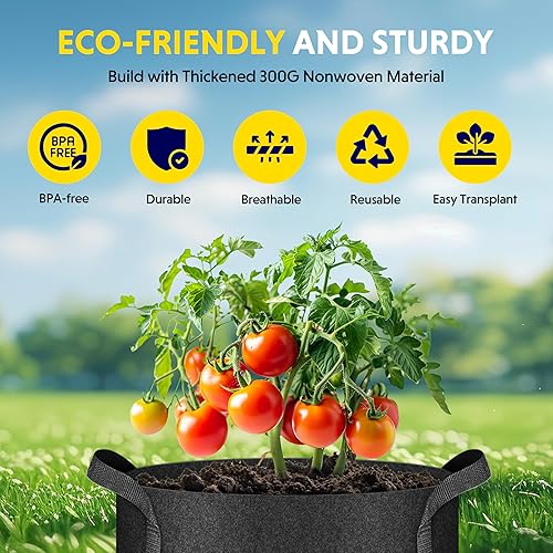 Miniatura 5 de iPower Bolsa de cultivo de plantas de 3 galones, paquete de 6 macetas de tela resistente, contenedores de tela no tejida de 10.58 oz de grosor,