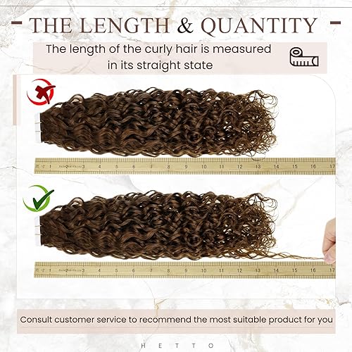 Miniatura 4 de Hetto Extensiones de cabello humano rizado con cinta adhesiva, color marrón, extensiones de cabello ondulado natural #2 marrón oscuro con cinta