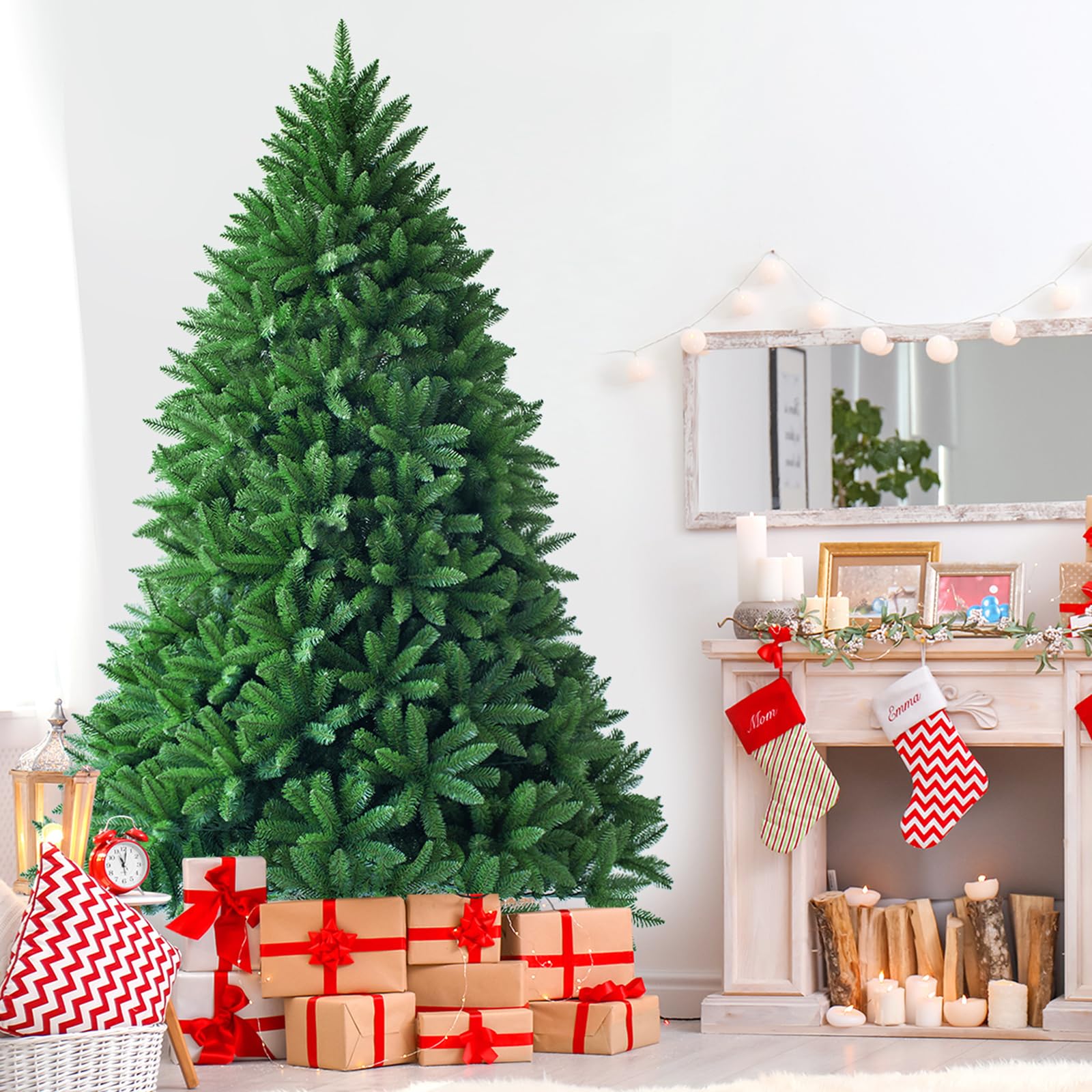 Albero Di Natale Rosa Fucsia COSTWAY, 225 Cm, Rami Fitti In PVC, Base Metallica Antiscivolo, Per Casa, Negozio, Feste A Tema - 5
