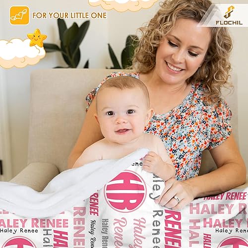 Miniatura 6 de FLOCHIL Manta de bebé personalizada para niñas, manta de bebé personalizada con nombre, manta de bebé personalizada con monograma, regalo para baby