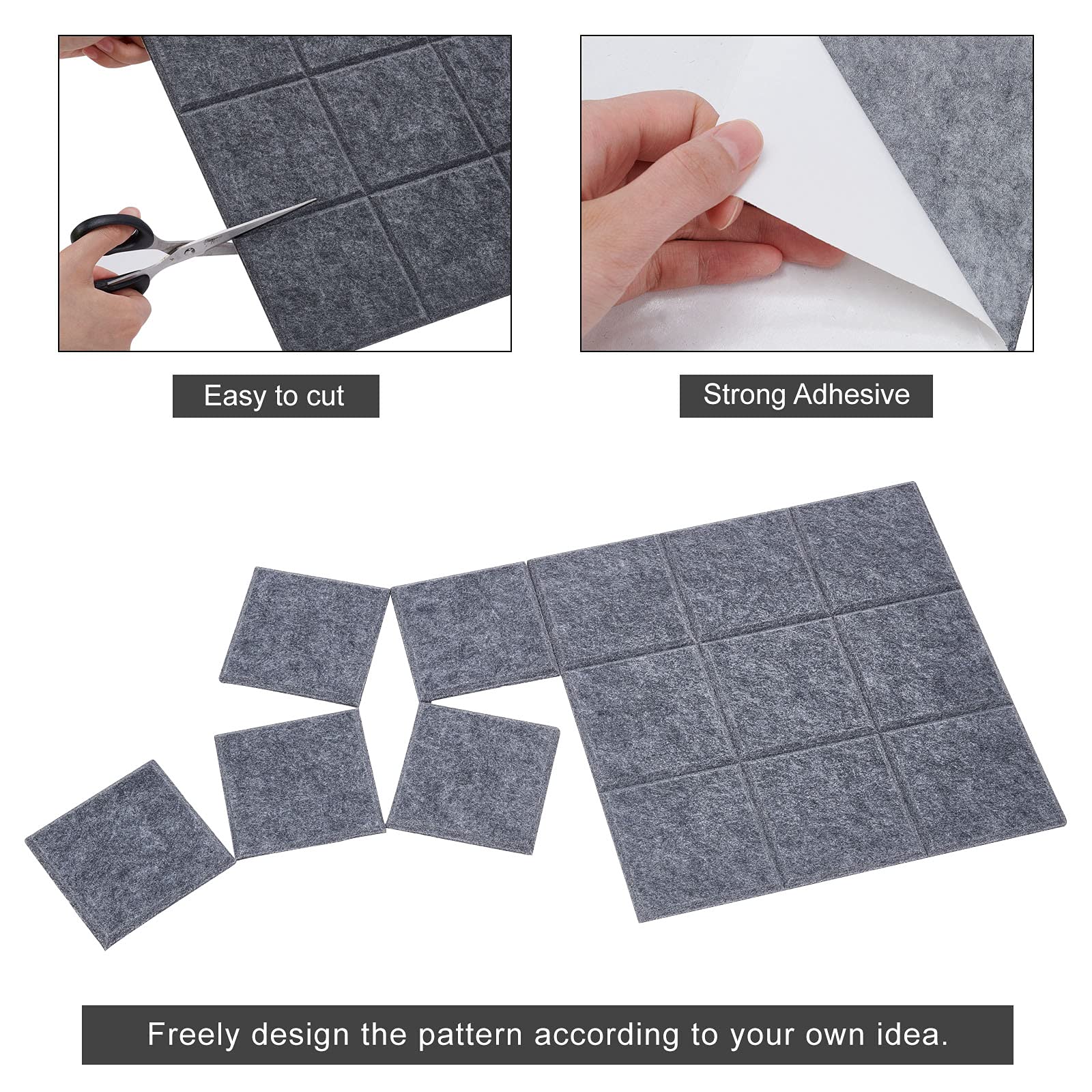 nbeads 4 STK. Filz Pinnwand, Quadratisches Filzbrett Schallabsorbierende Dekorplatte Memo Bulletin Wall Board Mit 40 Push Pins Für Office Home Decor, Grau, 30x30 cm