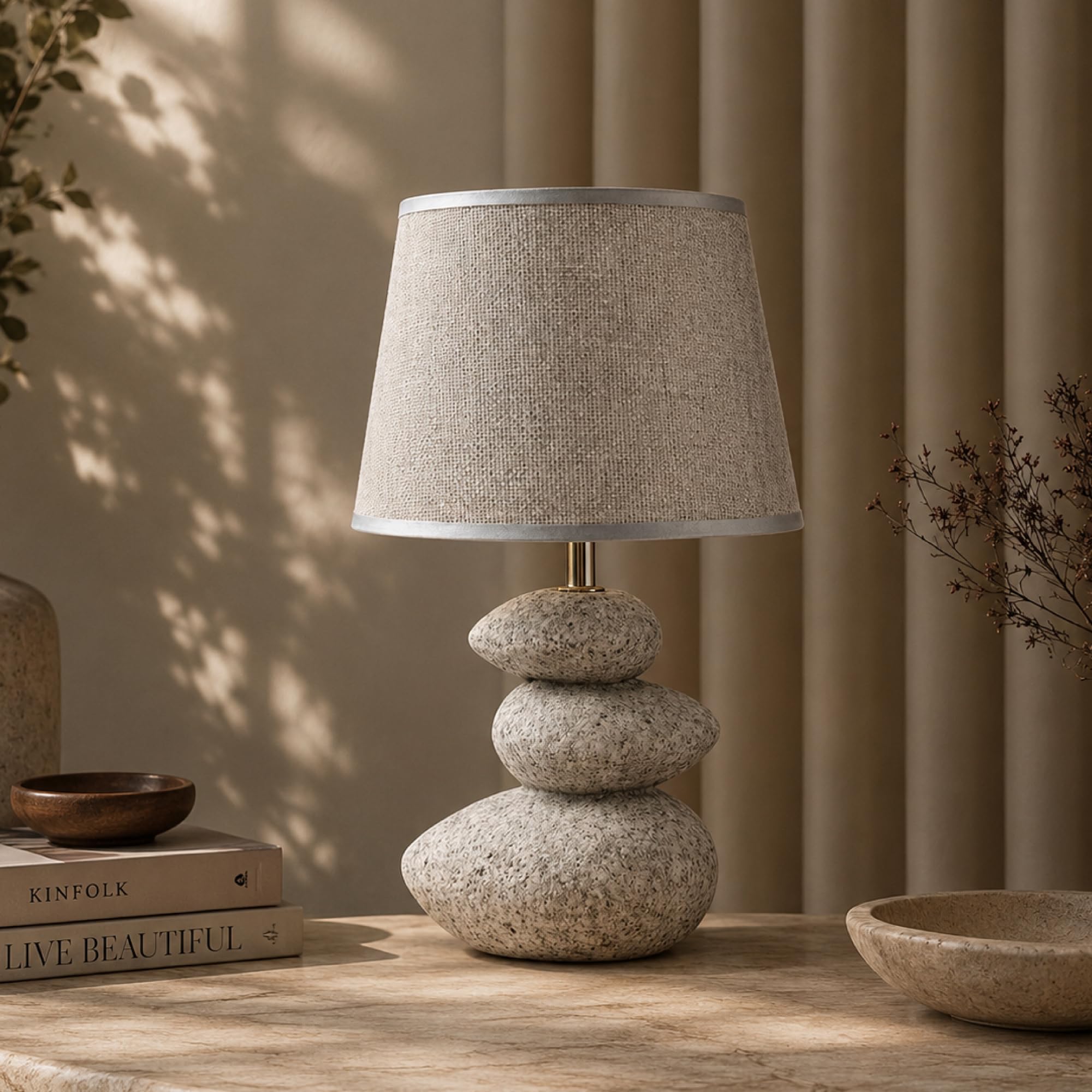Light Grey Pabble Ceramic Table Lamp with Shade for Bedroom, Bedside, Living Room, Study Table, Modern Home Decor, Decorative Desk Lamp, E27 Compatible, Bulb Not Included-image-35