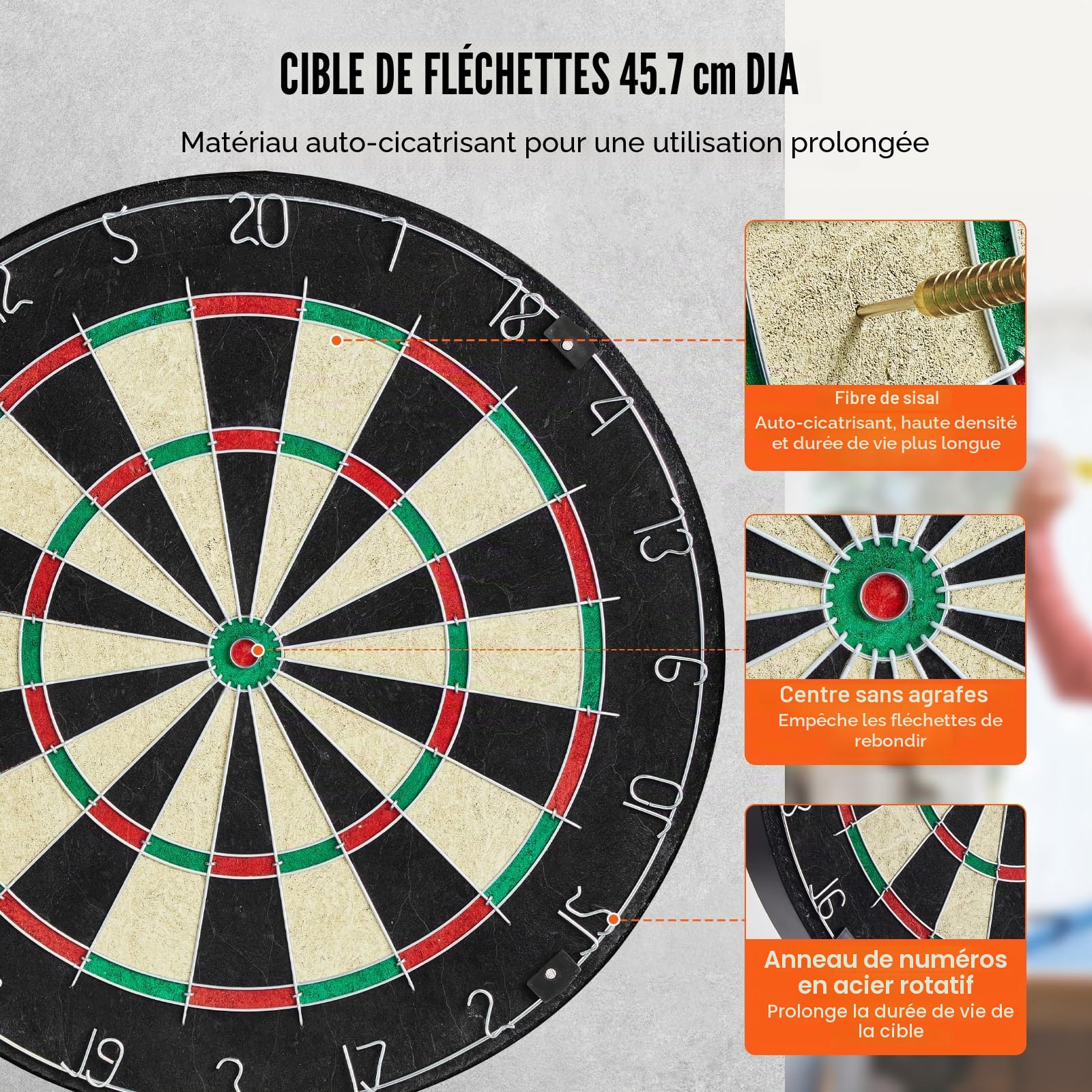 VEVOR Cible de Fléchettes et Armoire Prêt à Jouer, Armoire à Fléchettes de Taille Officielle, Jeu de Fléchettes à Pointe en Acier, Assemblage Facile, Accessoires Complets, pour Jeux de Cricket