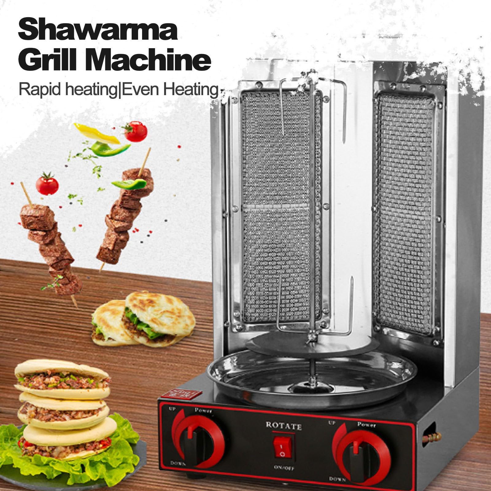Máquina de barbacoa de gas, máquina de barbacoa vertical de 3000 W, máquina de barbacoa giroscópica giratoria para shawarma, adecuada para asar pollo, cordero, ternera y cerdo