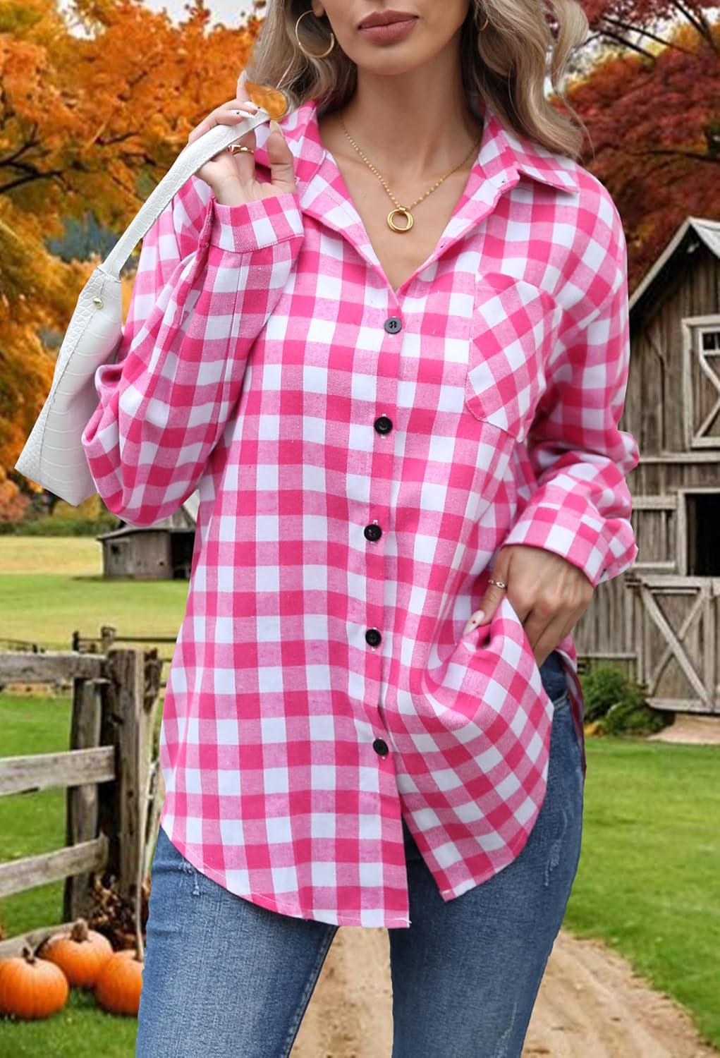  Womens Buffalo Plaid Flannel Shirt Button Down Blouses Tops XS-4XL thumbnail