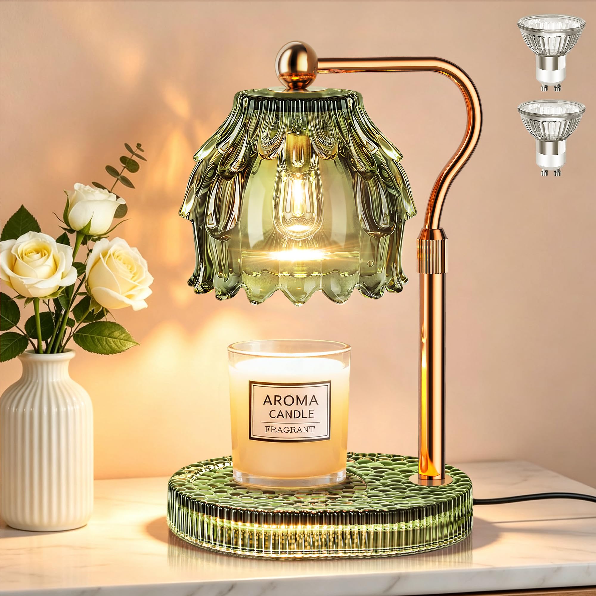 Candle Warmer Lamp with 2 Bulbs, Timer, Dimmer, House Gifts for Mom, Green