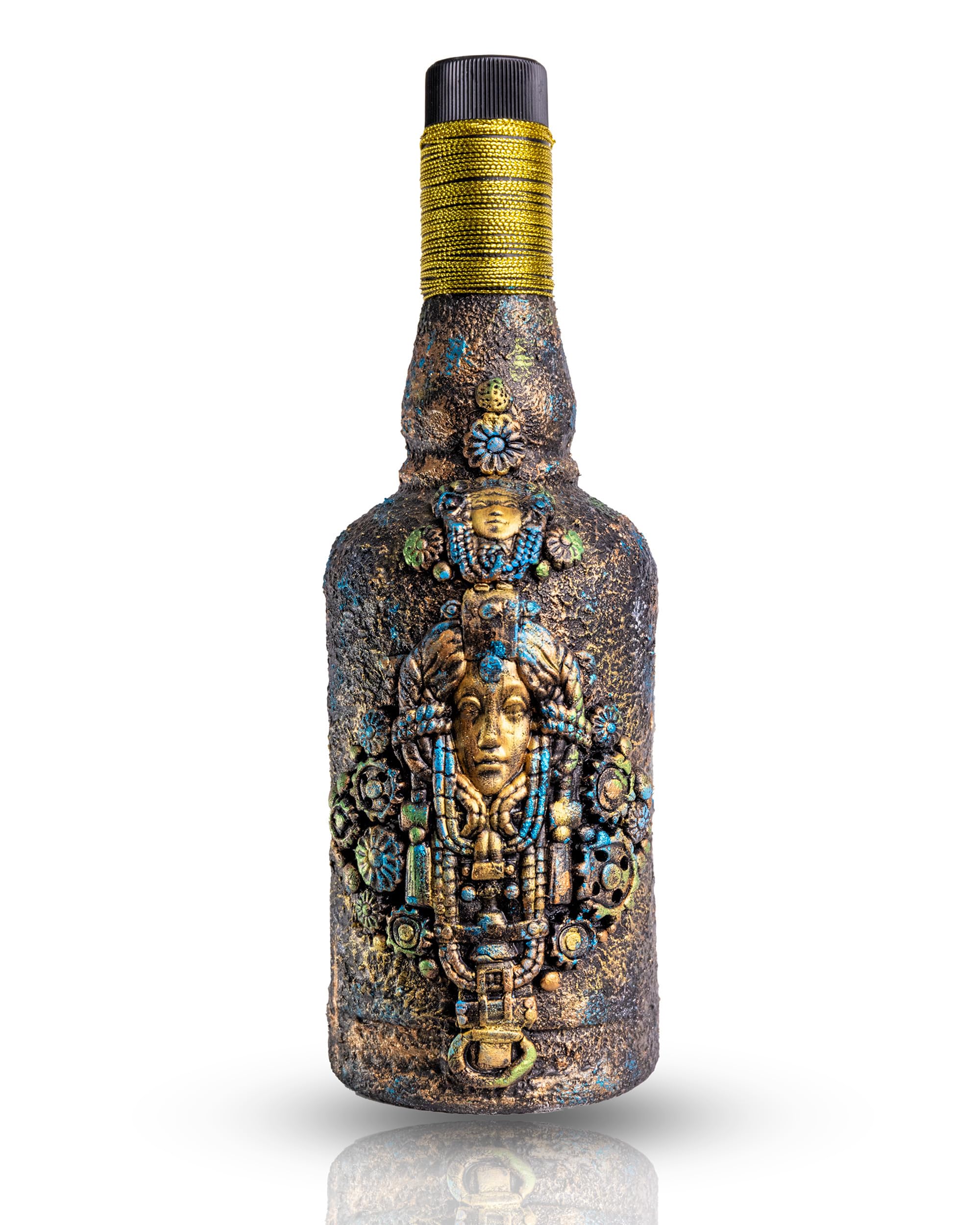 Handcrafted Premium Glass Bottle Art - Antique Home Decor - Ideal for Gifts - Standard Size - Golden Black Brown - 11" x 3.5" x 3.5" - Set of 1