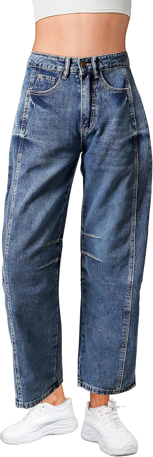 Women's Barrel Jeans for Women Wide Leg Mid Rise Baggy Loose Trendy Denim Ankle Pants Boyfriend Jeans