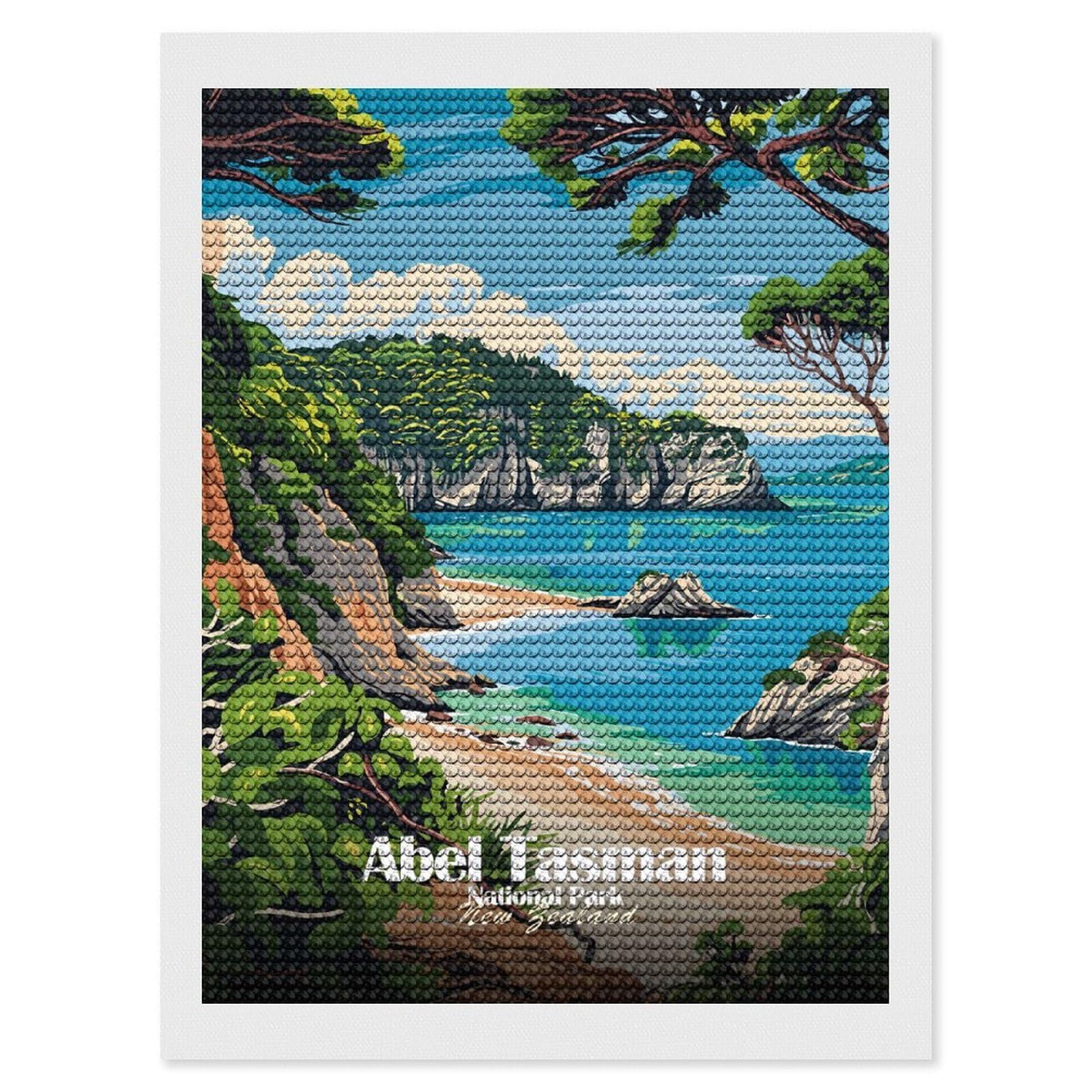 Junmoney ABEL Tasman National Park Diamond Painting Set 12"x16", Neat Printed Canvas, with Tool Kit, Bedroom Decor, Gift Idea, Complete Accessories