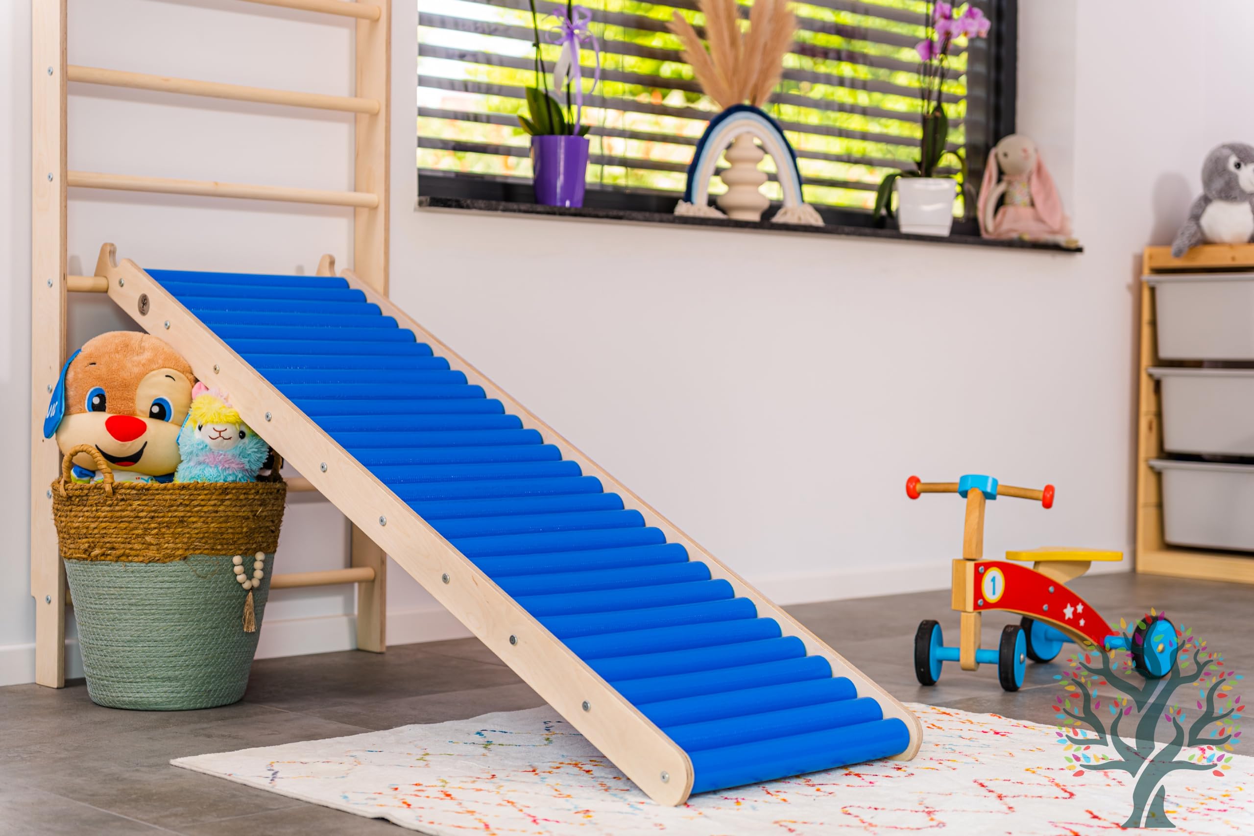 WoodsCraft Rutsche 160 cm für Kletterdreieck Sprossenwand Kinderzimmer Kinderrutsche Rollenrutsche