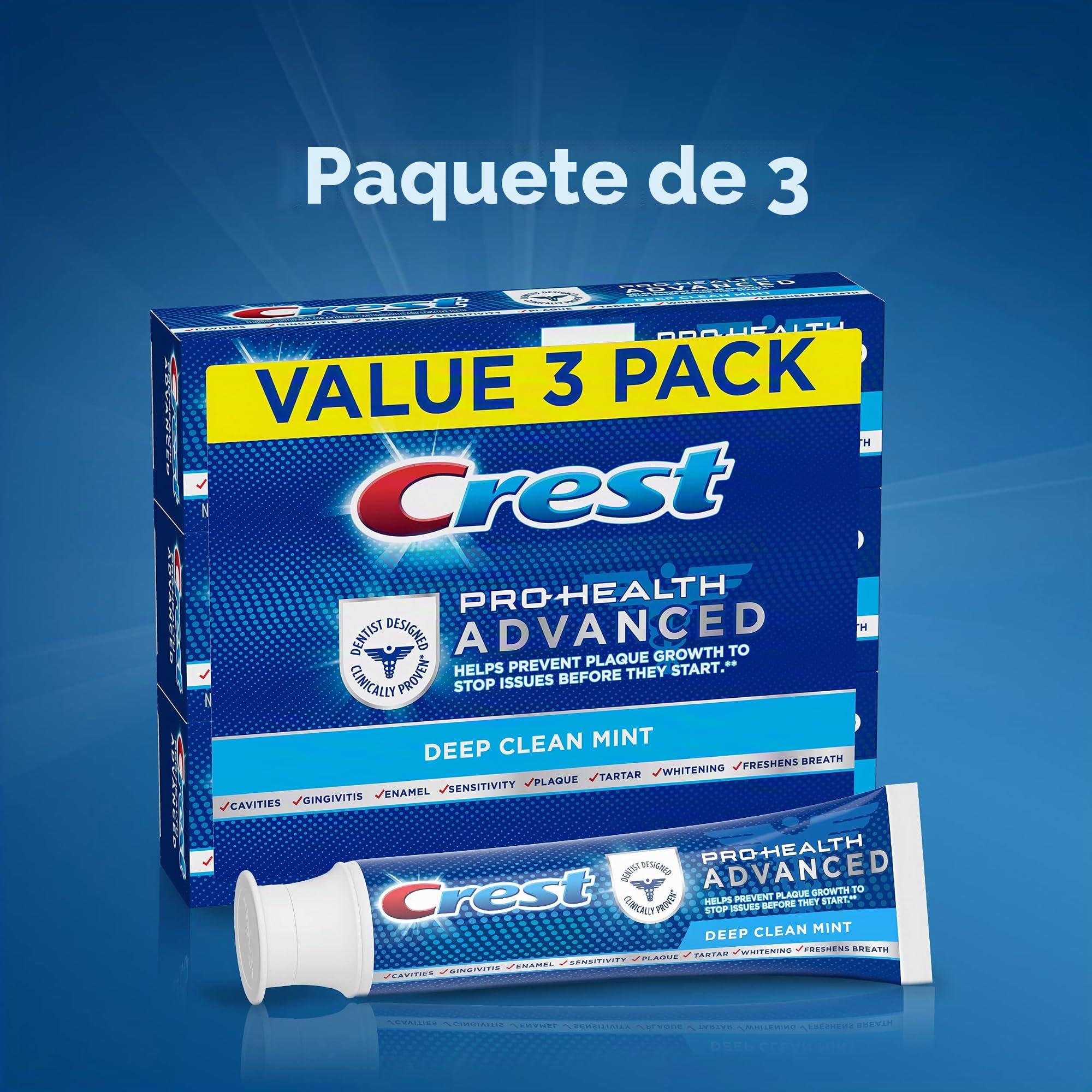 Crest Pro Health Advanced Deep Clean Pasta dentífrica de menta, 432 g, 3 unidades