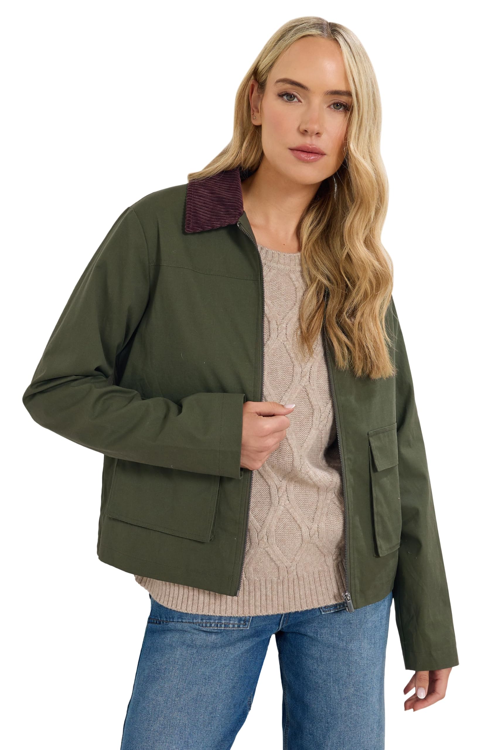 Long Tall Sally Women's Green - Lts Tall Cotton Cord Collar Barn Jacket