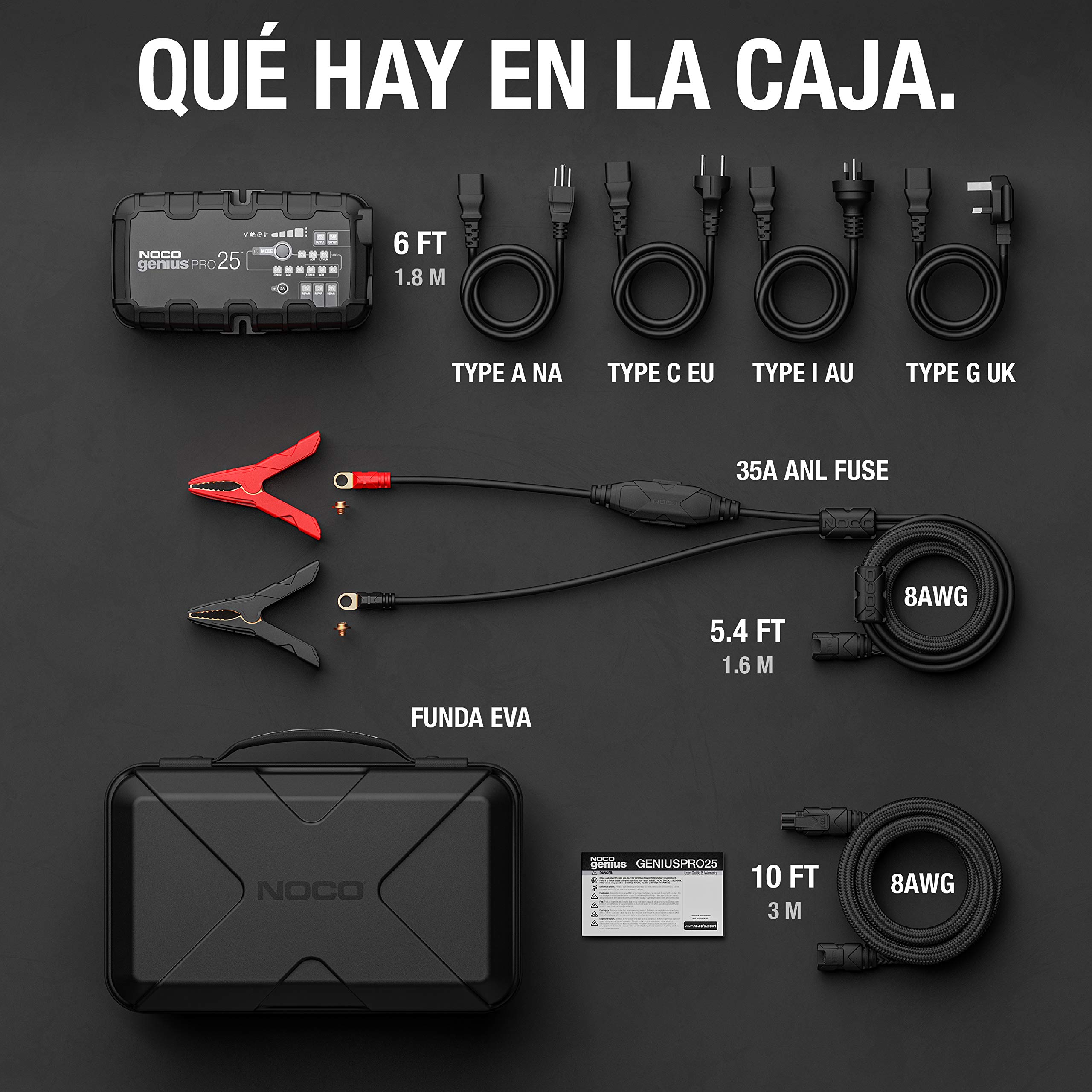 NOCO GENIUSPRO25: Cargador Profesional Inteligente de baterías 25A 6V/12V/24V – Mantenedor, desulfatador y Fuente de alimentación – Protección contra sobrecarga – para baterías de Plomo y Litio