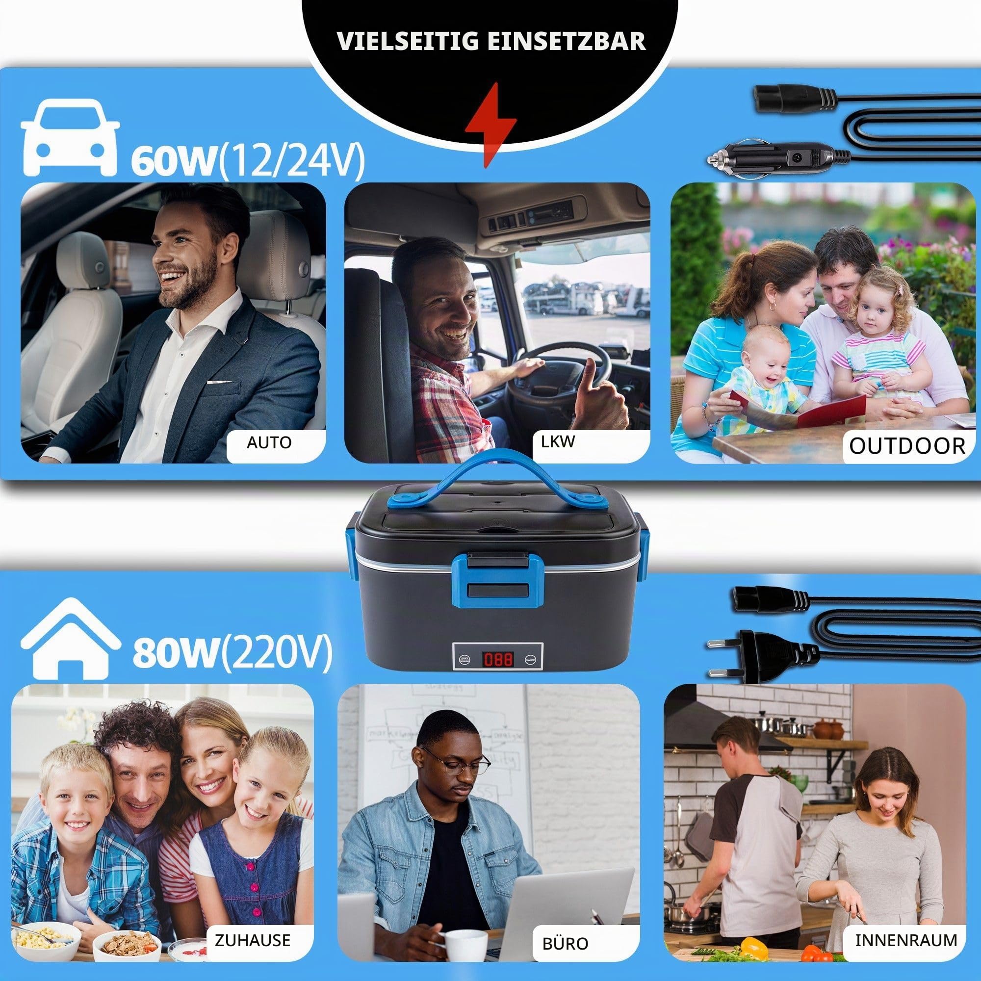 Elektrische Lunchbox mit Anzeige Temperatur 100W, 1,8L 12/24/230V