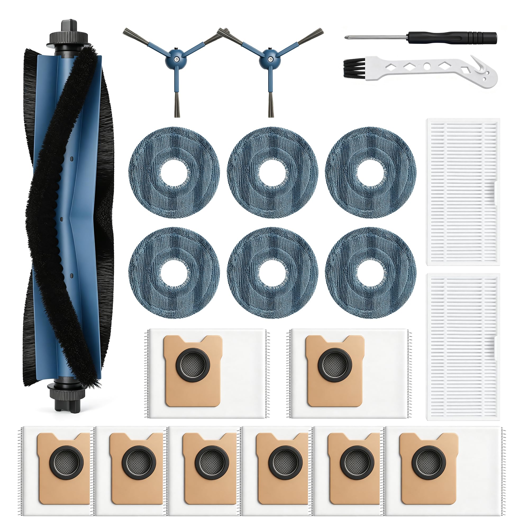 BSMIR 21 Pack Replacement Accessories Kit Compatible with eufy Omni C20, 8 Dust Bags, 6 Mop Pads, 2 Filters, 2 Side Brushes, 1 Roller Brush, Screwdriver and Cleaning Brush