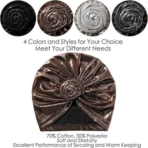 Miniatura 5 de Artilady - Gorras turbante elásticas para mujeres - Pañuelos africanos de nudo suaves, gorro preatado, envoltura de cabello preatada para mujeres